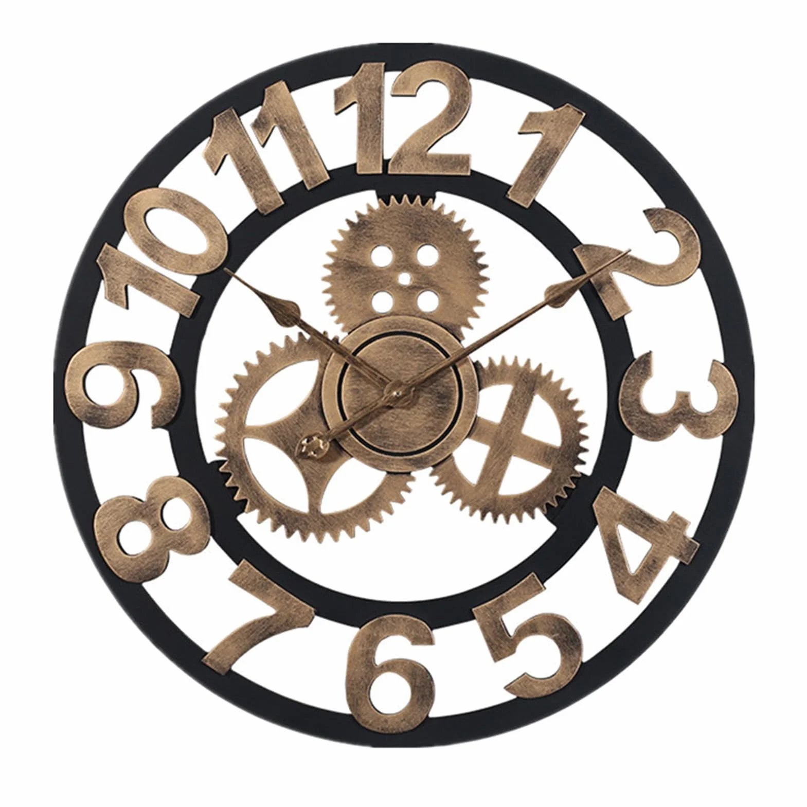 Reloj de Pared Retro Americano con Engranajes Antiguos, Reloj Creativo de Madera, Reloj de Pared de Estilo Industrial, Reloj de Pared para Bar y Restaurante
