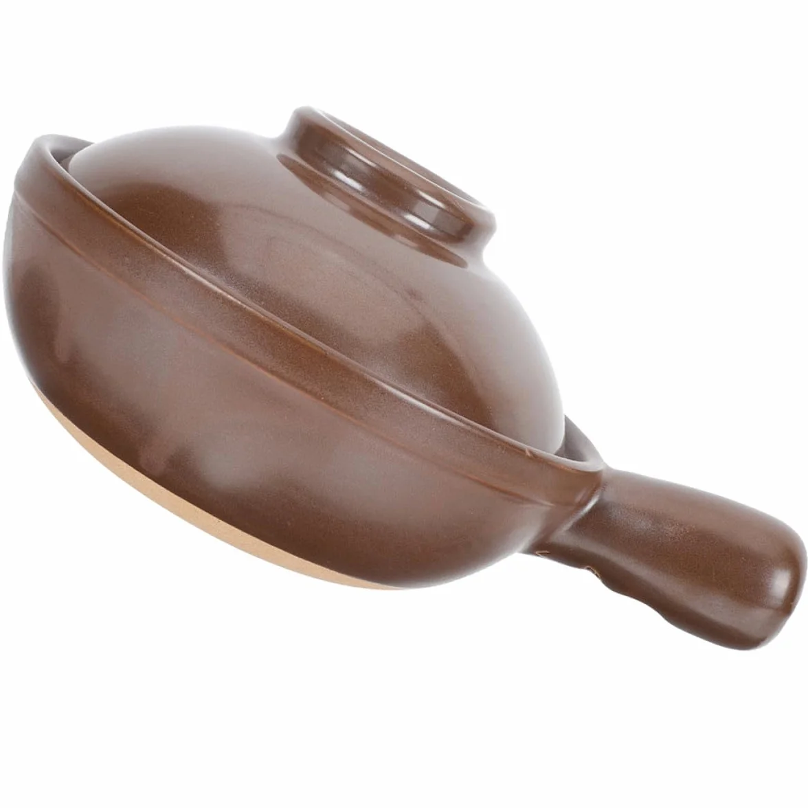Cazuela de Barro de Arcilla Asa y Tapa Ventilada 950 Ml | Acabado Café, Superficie Lisa, Moldeado Sola Pieza, para Casa y Tienda de Alimentos