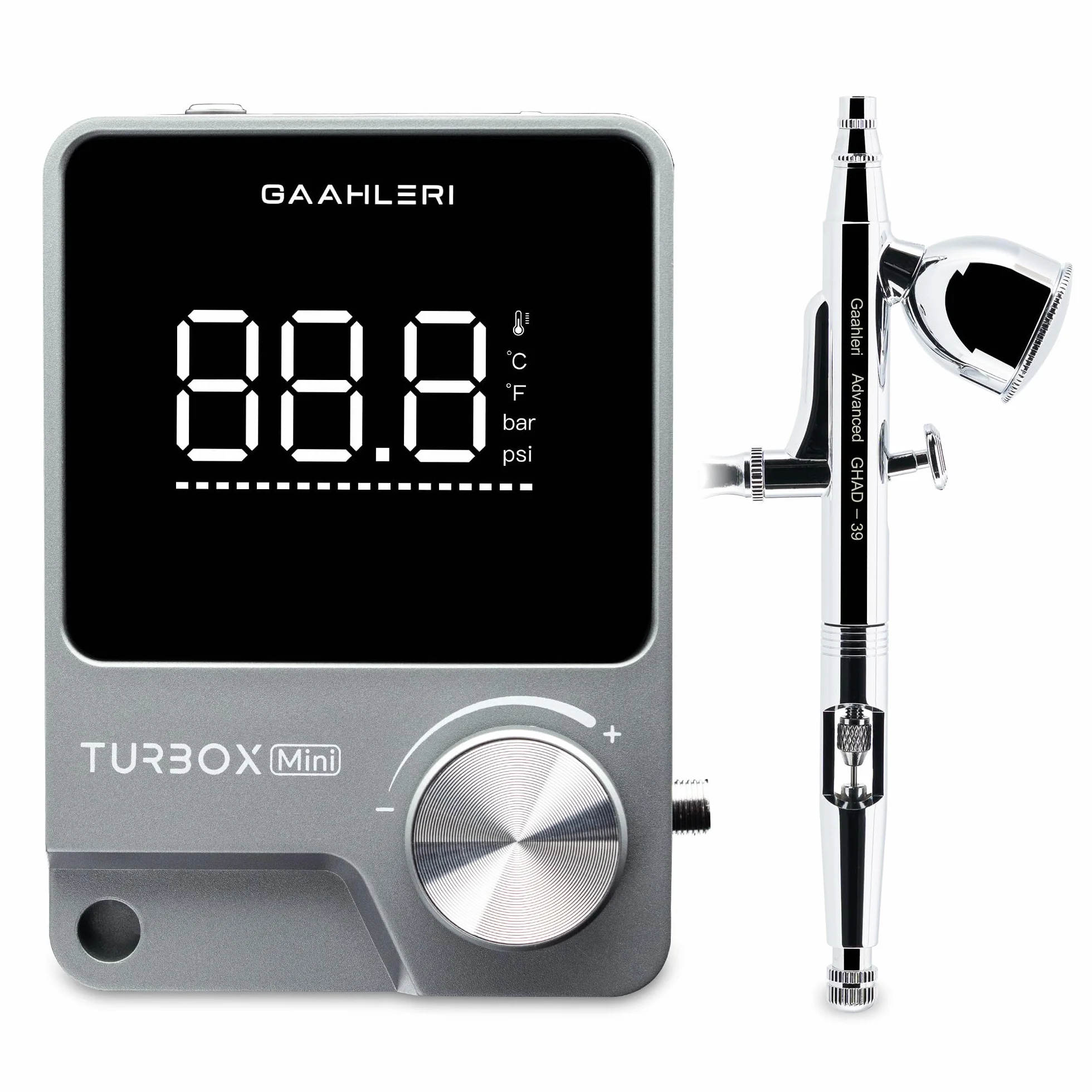 Gaahleri Aerógrafo , Turbox mini con GHAD-39, aerógrafo de doble acción y compresor de aire con control de aire de 18 niveles, ultra silencioso y conmutación de doble modo, multiescenario