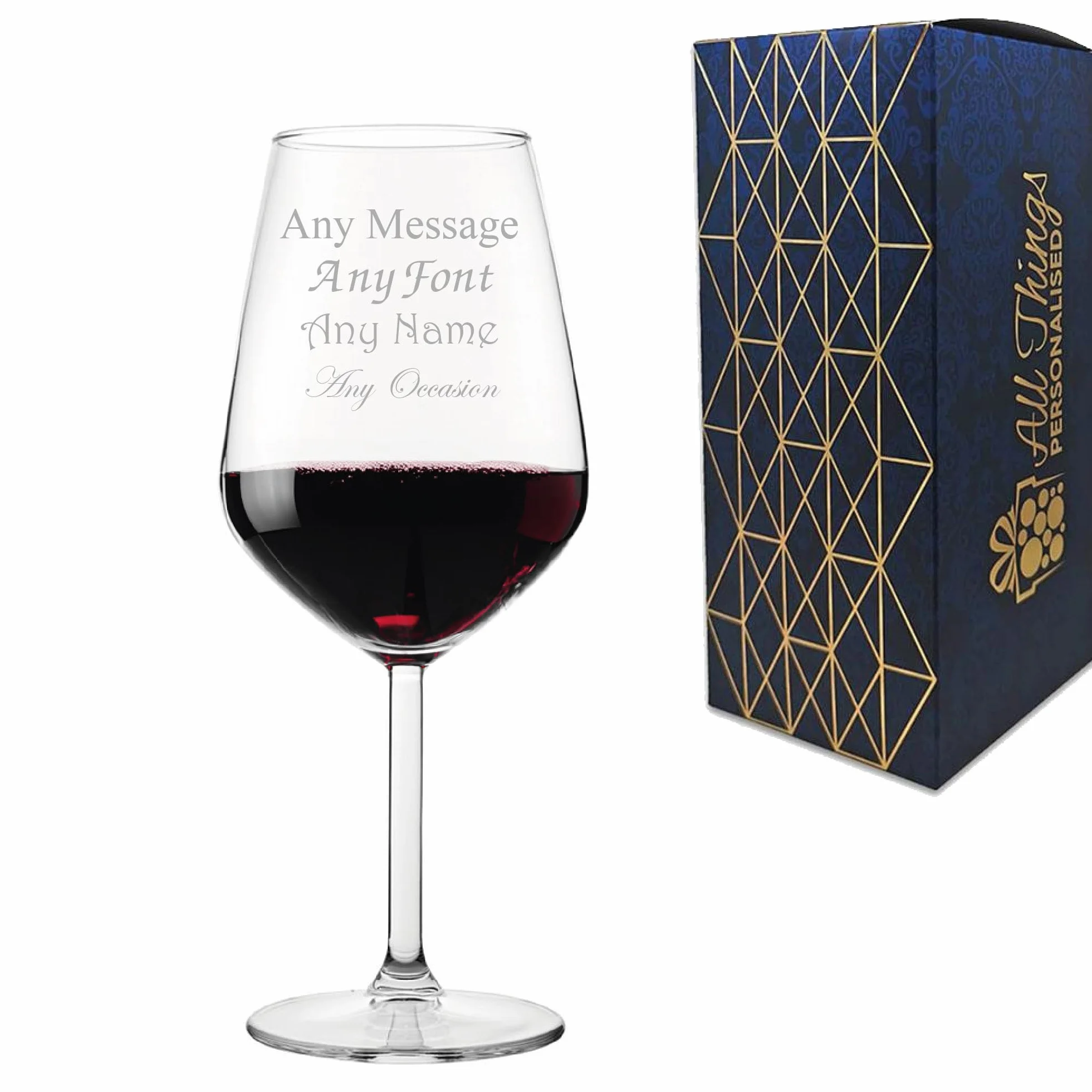 Copa de vino tinto con grabado personalizado, Allegra 490 ml o 17 onzas, en caja de regalo, sin plomo, personalizable con cualquier mensaje, grabado en el Reino Unido