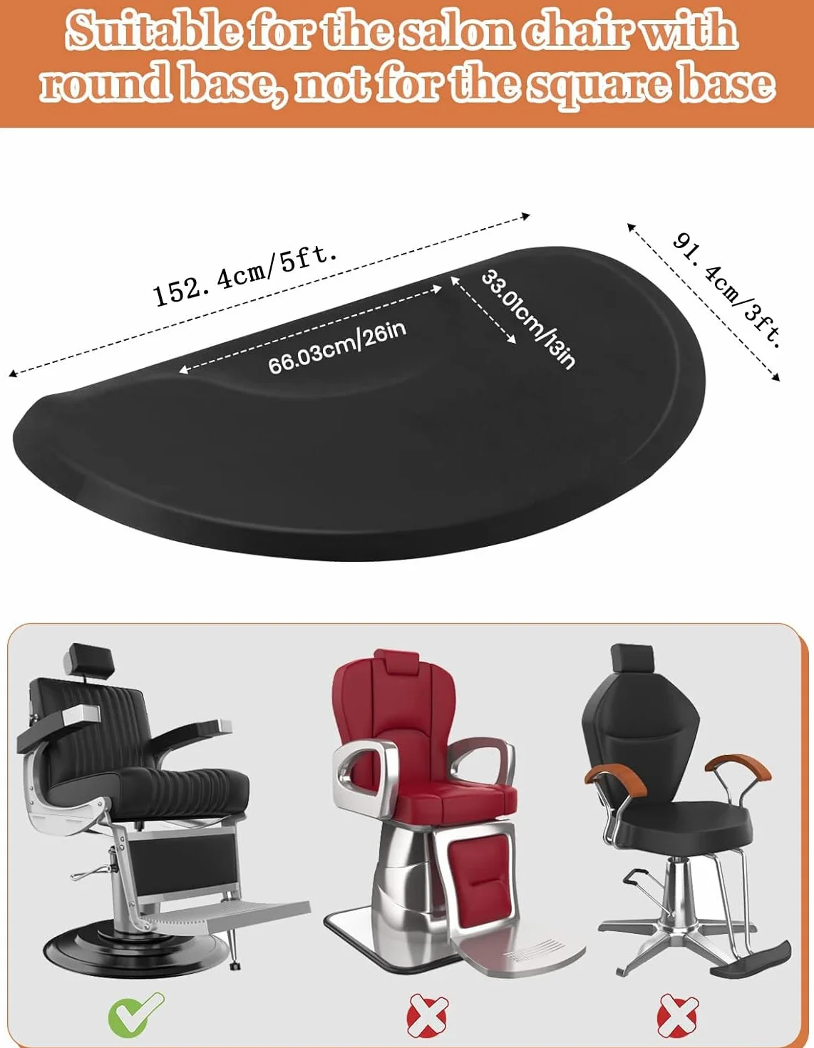 3 x 5 pies Alfombra Antifatiga, Kalolary Tapete Piso Salón Antifatiga Base Silla Circular Estilista Tapetes Belleza Tapete Grueso Semicírculo El Piso Cómodo Oficina para Suministros Salón y Barbería
