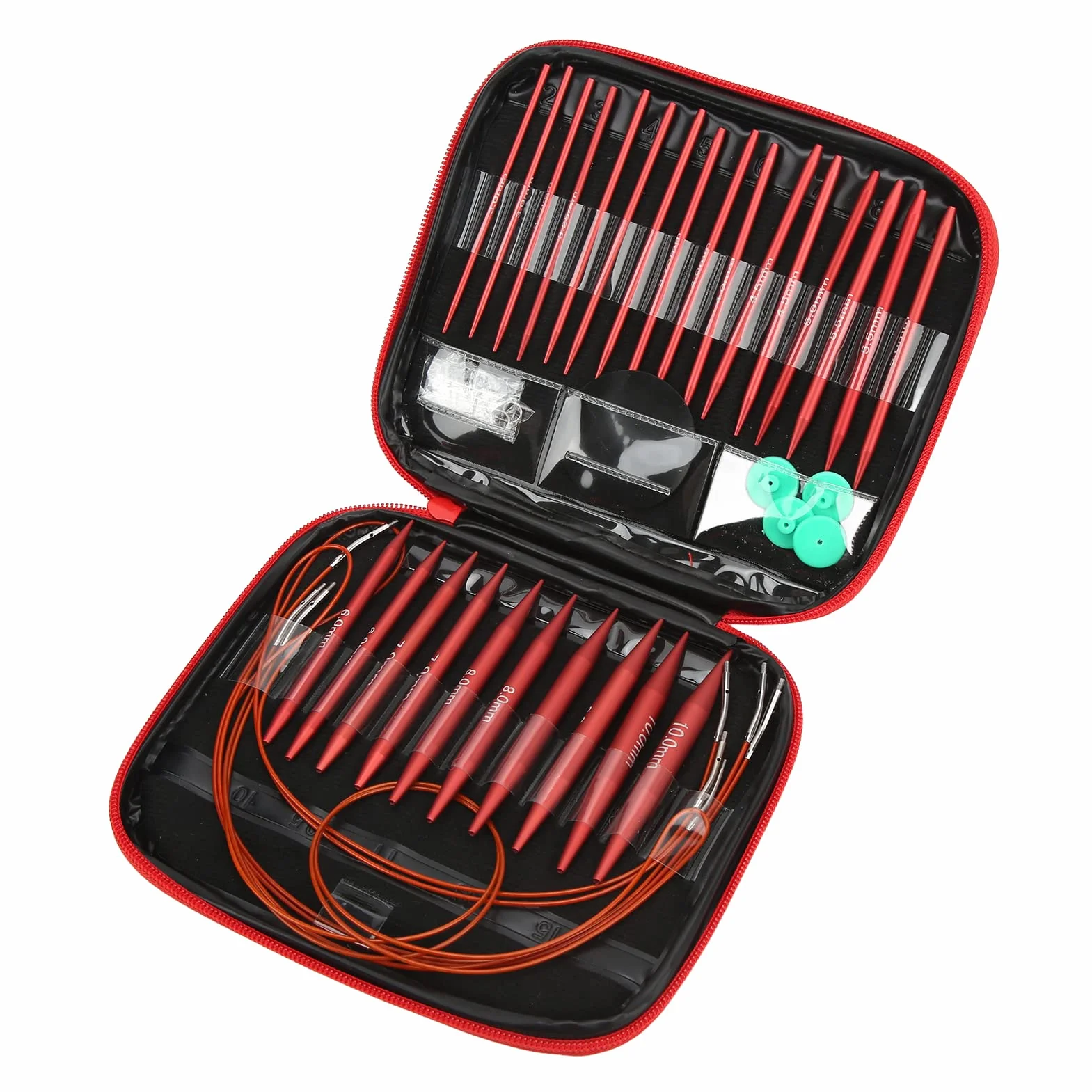 Juego de agujas de tejer circulares intercambiables, 26 agujas de ganchillo intercambiables de aluminio con 1 estuche de almacenamiento, varios tamaños disponibles, kit de agujas de tejer desmontables