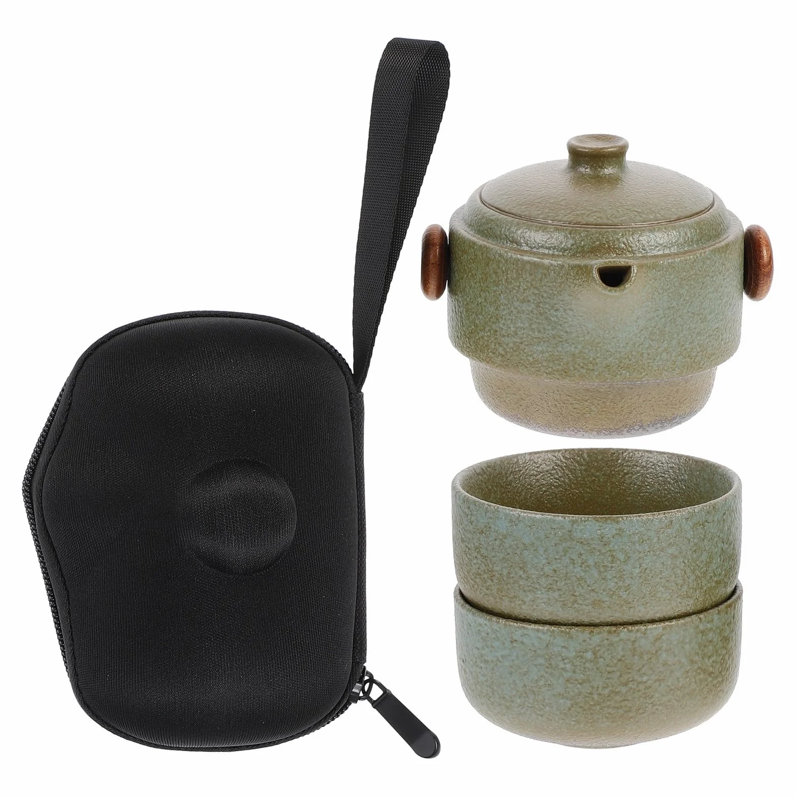 Juego de Té Portátil de Viaje Diseño Asa para Fácil Almacenamiento y 2 Tazas Kung Fu Tetera de Cerámica Verde Adecuado para Amigos y Aficionados del Té en Casa o Viajes