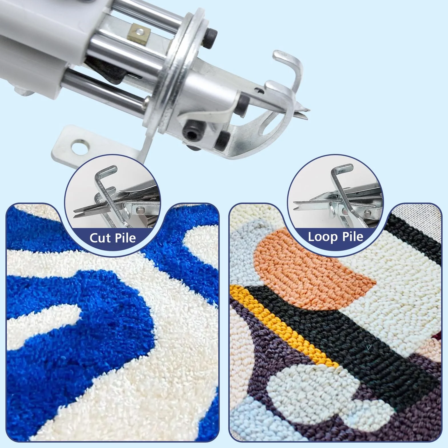 Pistola de tufting para alfombras con juego de recortador de alfombras, pistola de tufting eléctrica, kit de tufting con marco para alfombras, pistola de tufting 2 en 1 para cortar y bucle de alfombra