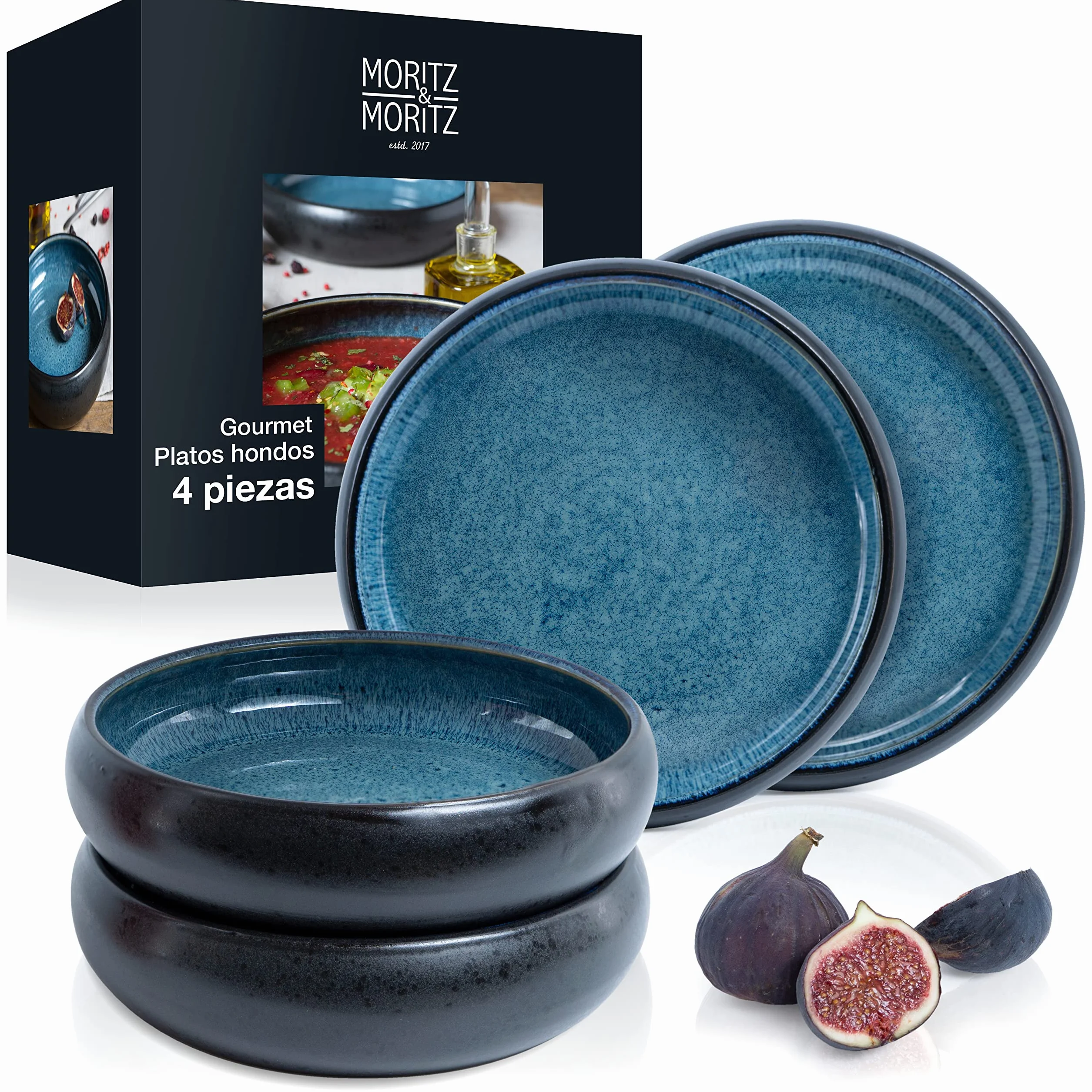 Moritz & Moritz SOLID - 4 platos de sopa de gres de 19 cm – Cuenco de gres, para sopa, pasta, ensalada o cereales