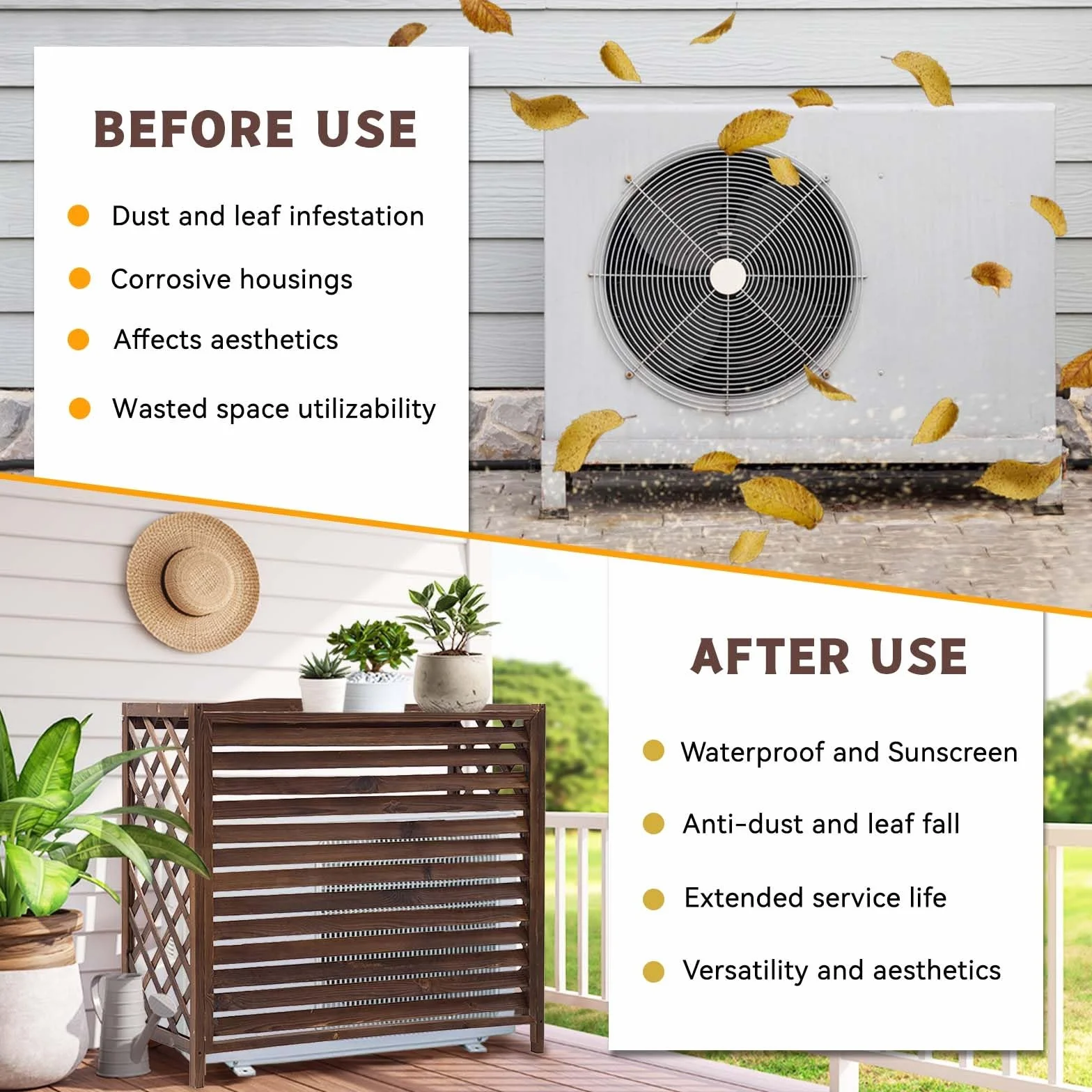 Madera Cubre Aire Acondicionado Exterior Valla Ocultacion Madera Funda Aire Acondicionado Exterior Grande Protector Aire Acondicionado Exterior Cubierta Aire Acondicionado Madera(100x44x93cm)