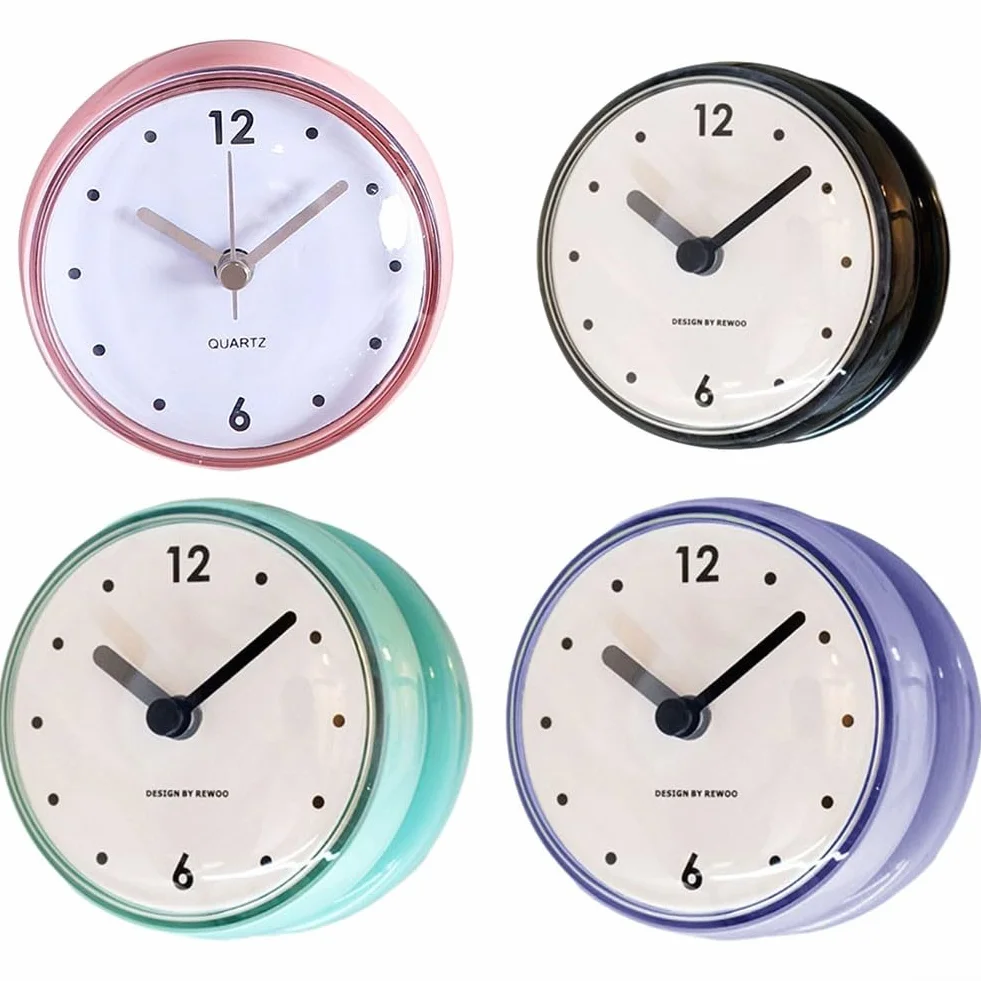 Reloj de Pared de Cuarzo Impermeable Antivaho Pequeño 7.5 cm Baño Espejo Ventosa