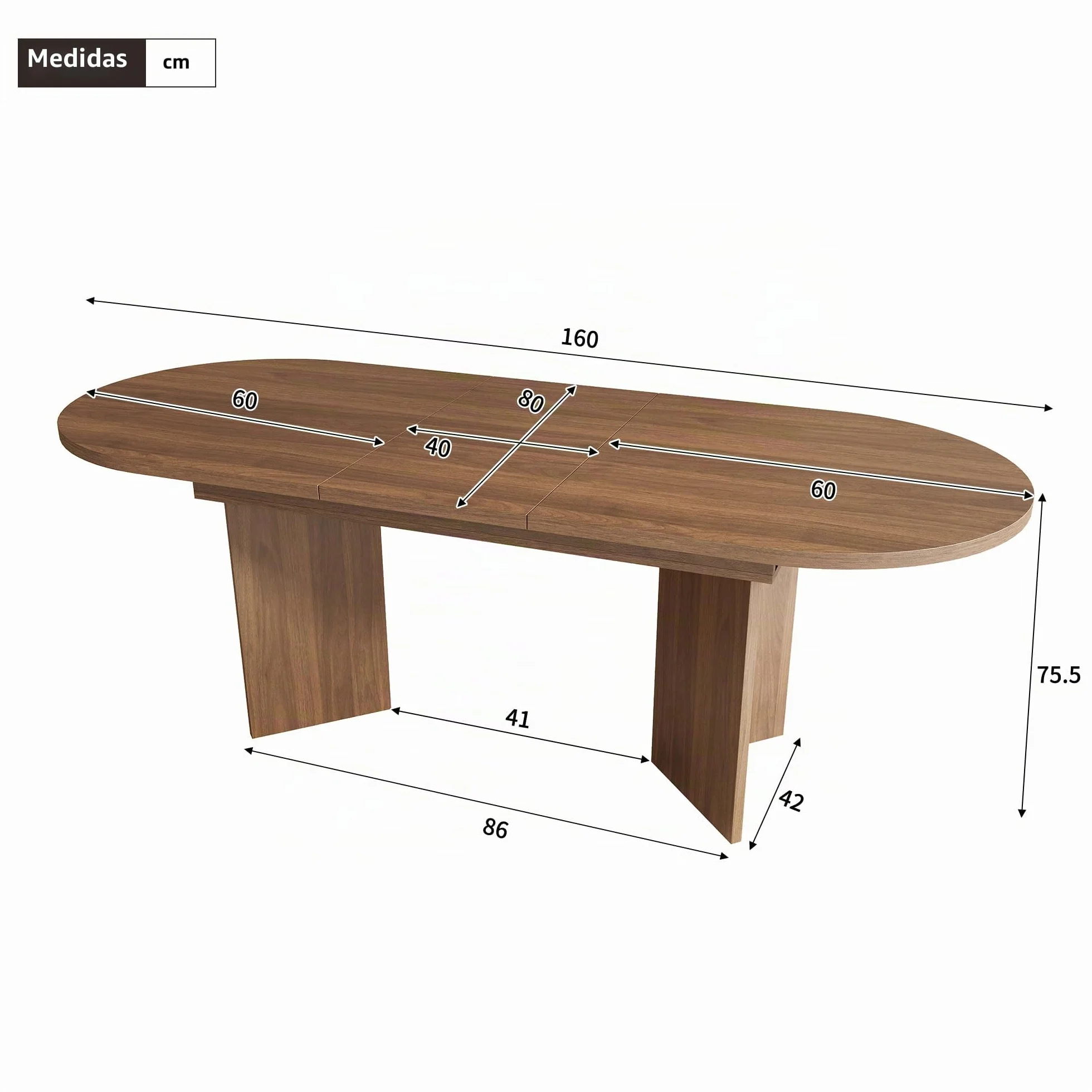 Mesa de comedor extensible 120/160 x 80 cm para 4–6 personas, mesa de comedor rectangular con esquinas redondeadas y tablero de 18 mm, mesa de cocina moderna de estilo sencillo (Nogal, 120/160 x 80 cm