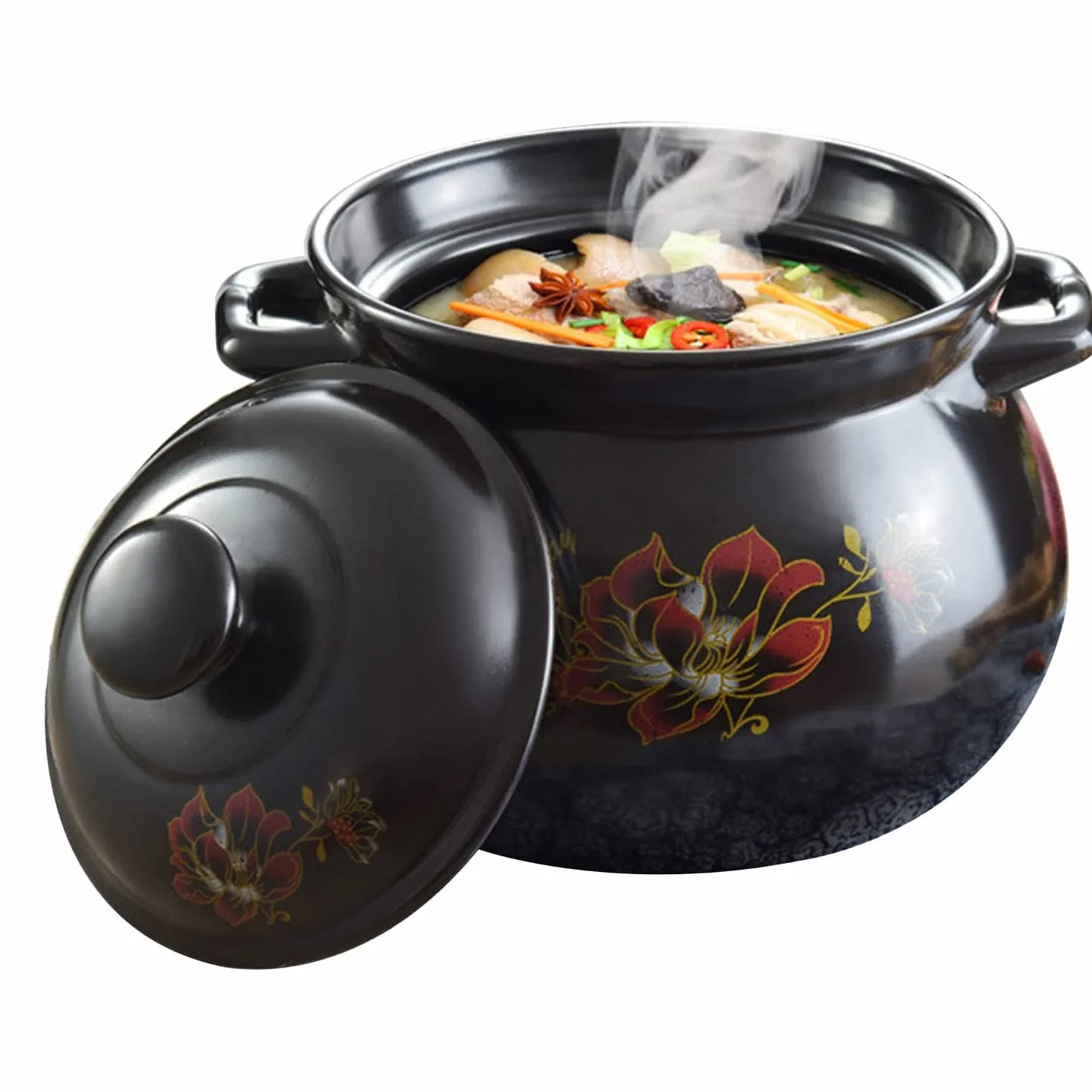 Olla De Barro Para Cocinar Con Tapa - Cazuela De Cerámica Para Bibimbap, Sopa y Platos Calientes - Resistente Al Calor - 7.3L