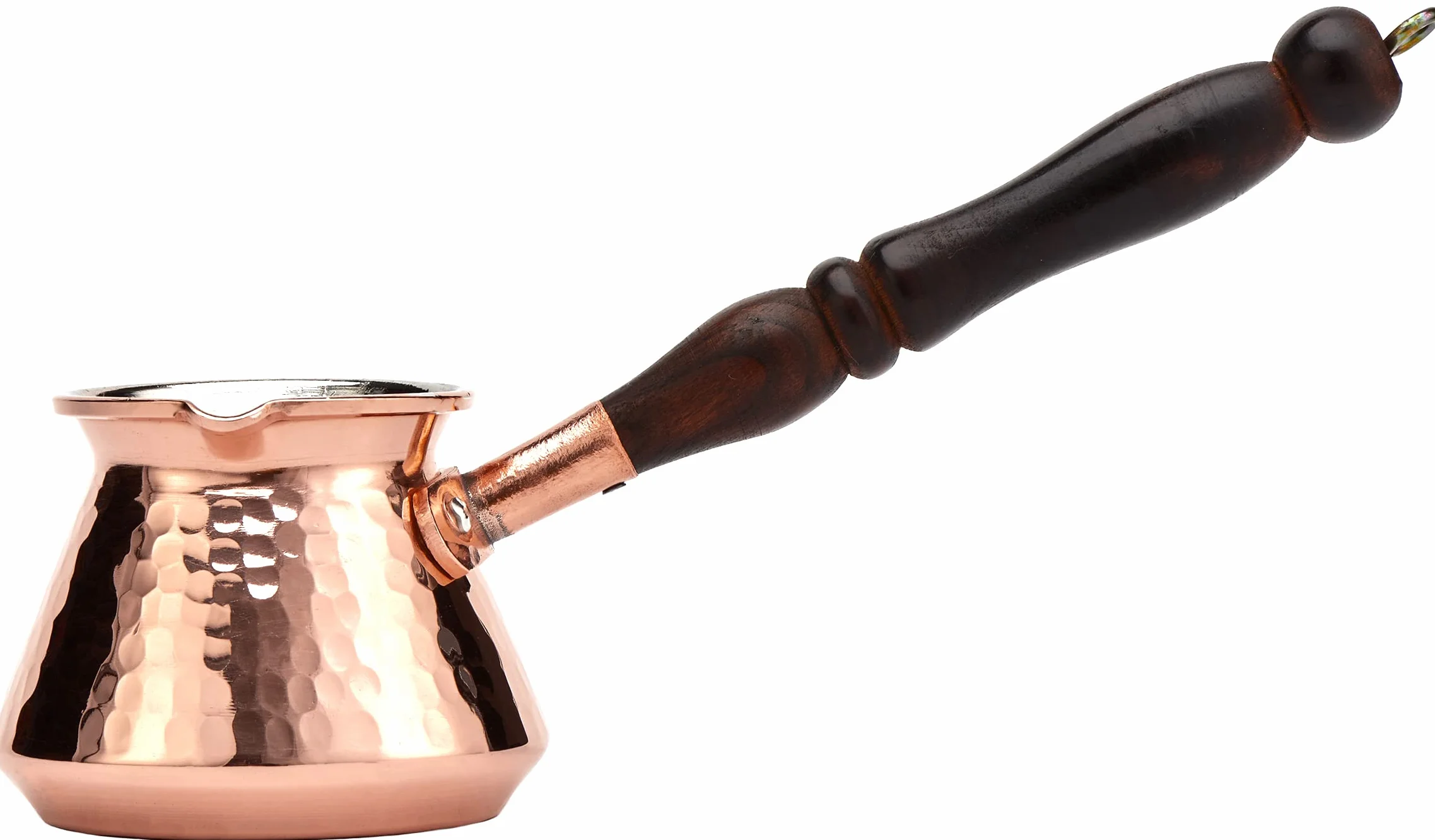 DEMMEX Cezve Ibrik Briki - Cafetera de cobre martillado más grueso de 1 mm con mango de madera y cuchara de madera, para 3 personas (cobre)
