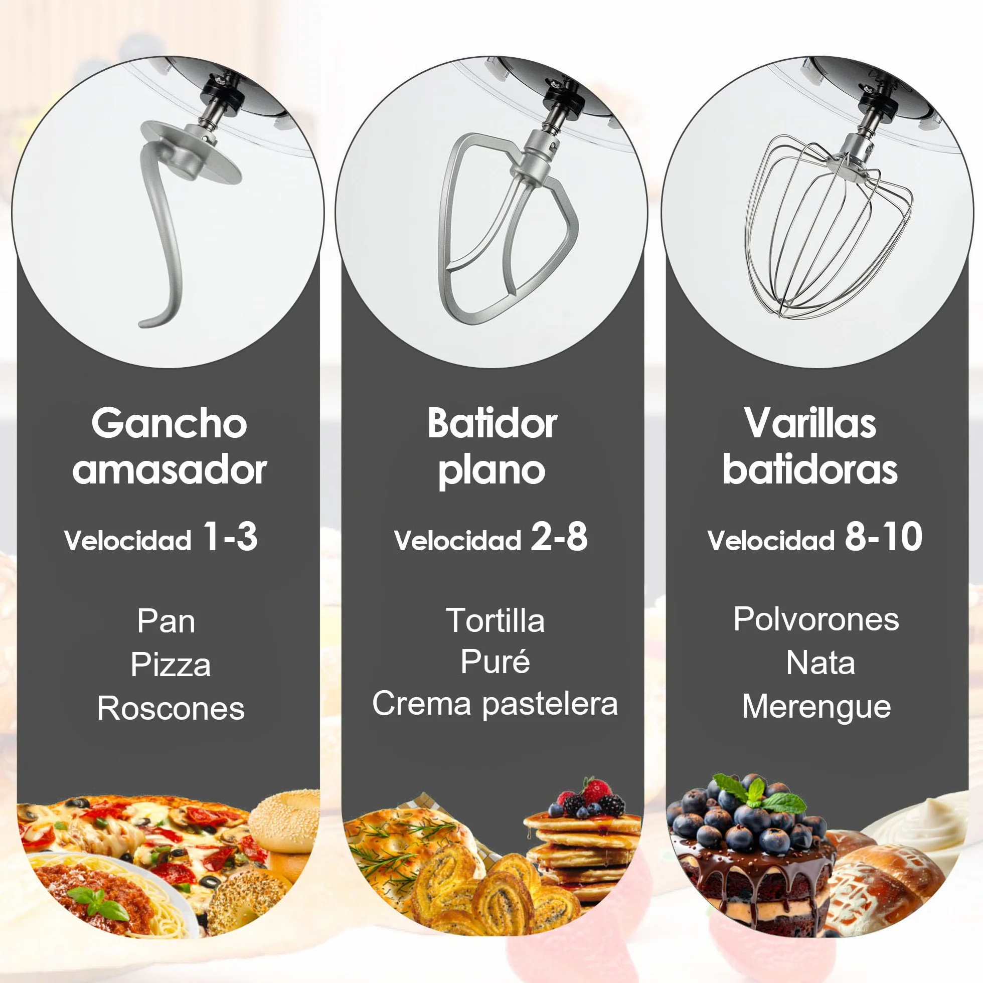 Fab Batidora Amasadora Profesional 8L 2000W, Amasadora de Pan y Repostería, Robot de Cocina Alta Capacidad con 10 Velocidades, Incluye 3 Accesorios, para Uso Intensivo en Hogares,Kitchen in the box
