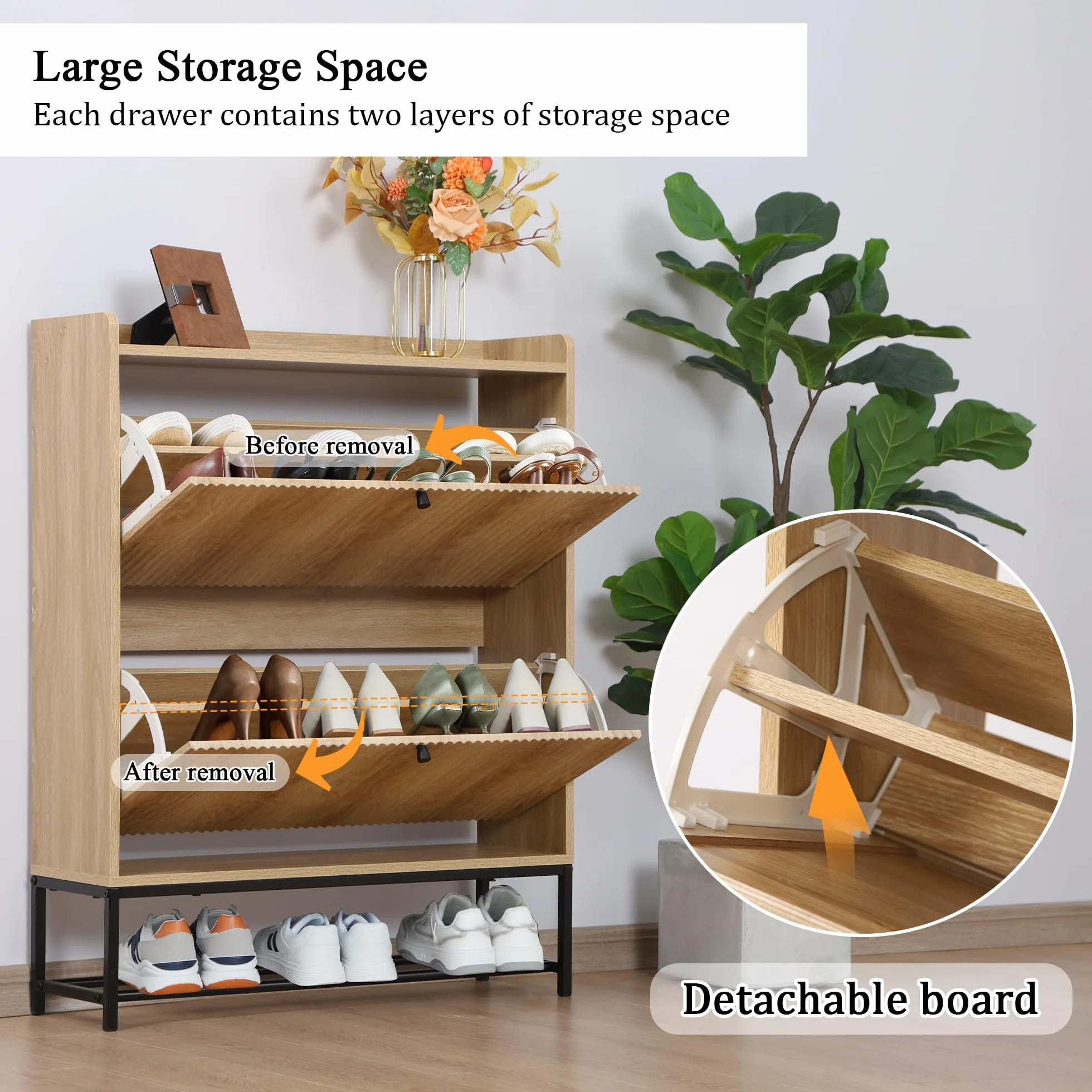 Pattern Shoe Cabinet - Organizador de almacenamiento de doble capa, doble puerta, diseño moderno y duradero con estantes ajustables
