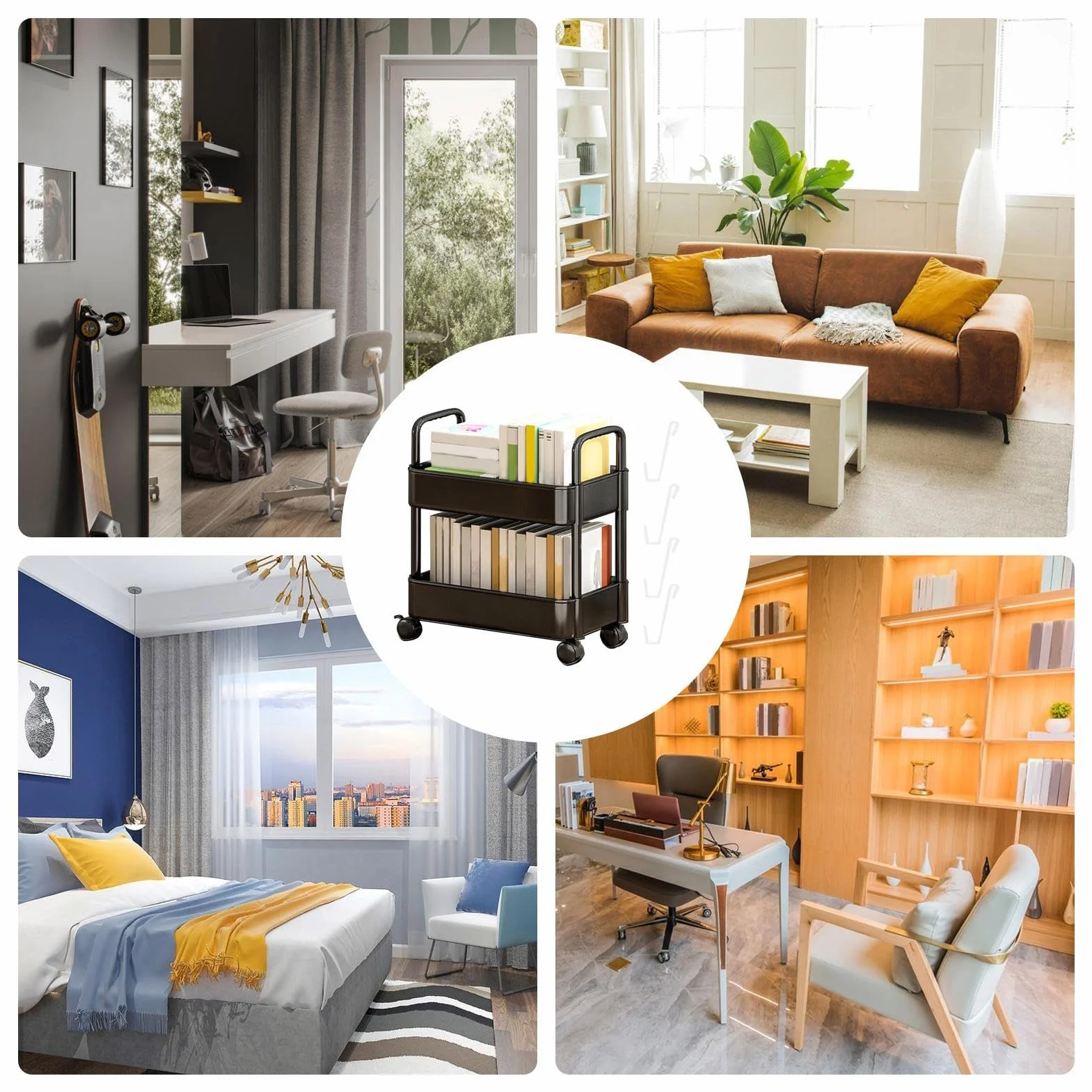 Carrito con 2 niveles, organizador multifuncional para carrito libros, estantería móvil con ruedas, organizador carrito libros para dormitorio, sala estar, escuela en casa, niño