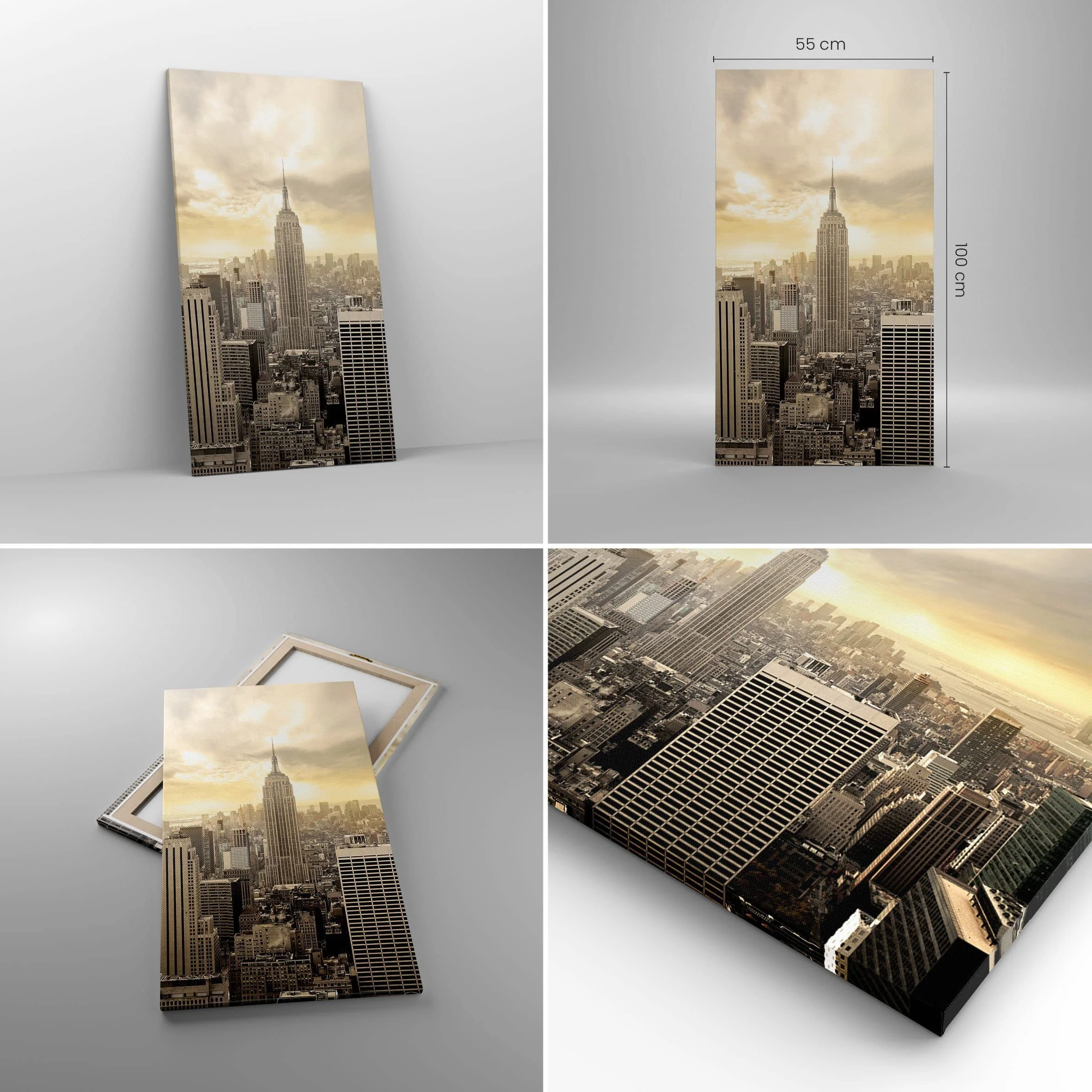 Cuadro Decorativo 55x100 cm Moderno Vertical Arquitectura Ciudades - 2630 | Nueva York Ciudad Rascacielos Cuadro sobre Lienzo Grande Arte mural Decoración del Hogar Salón Dormitorio Cocina