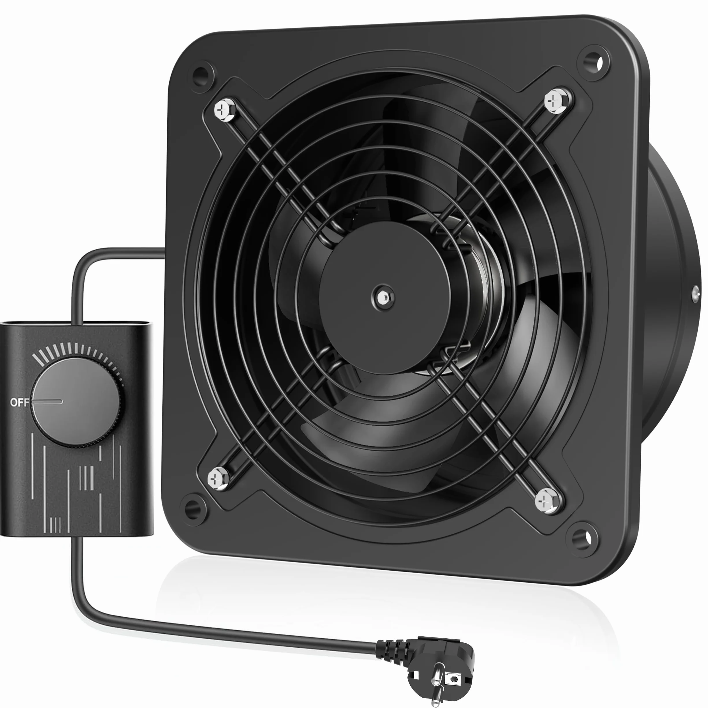 Ventilador extractor industrial 200 mm con regulador de velocidad, metal, silencioso, válvula de retorno, enchufe UE para garaje, cocina, ático, ventana
