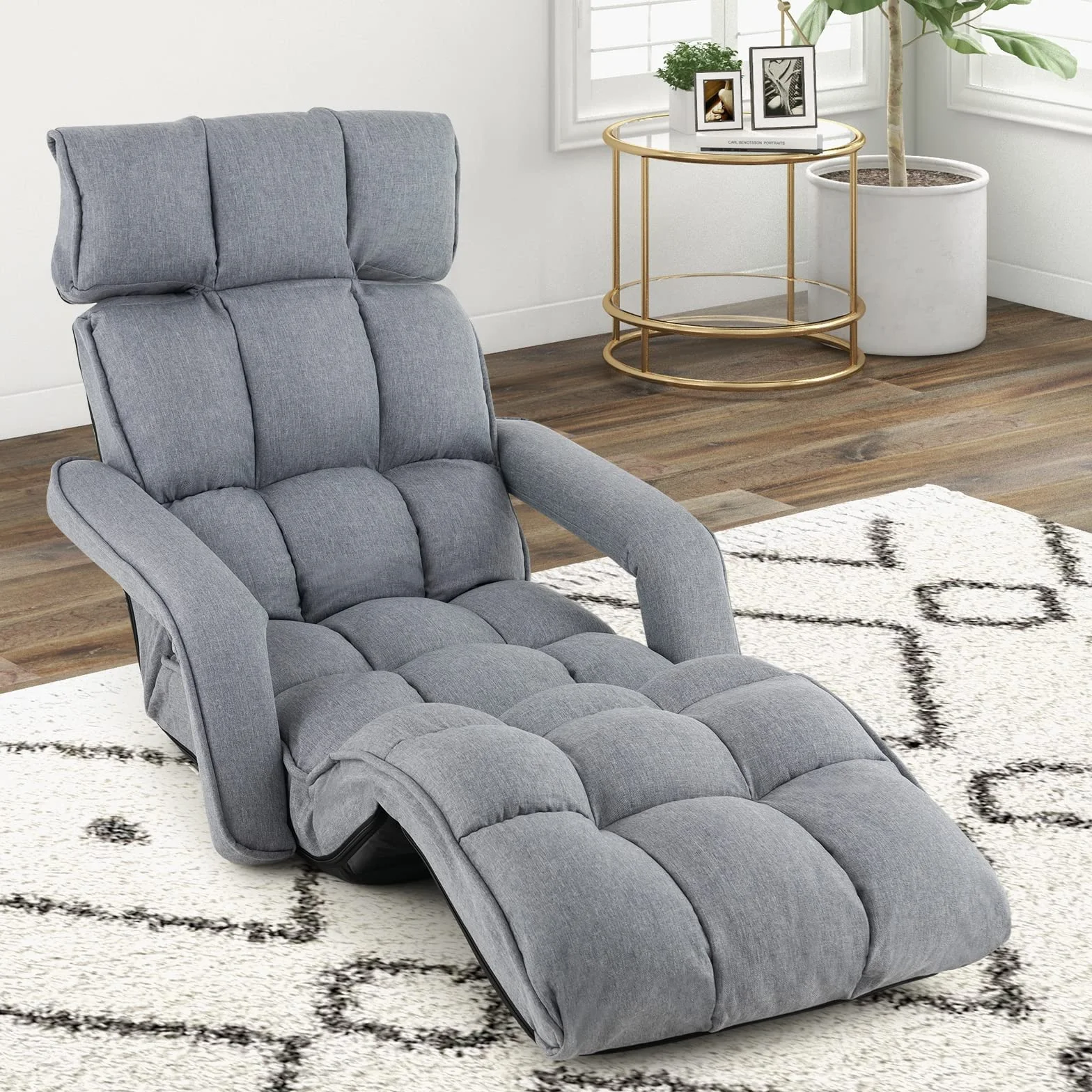 GOPLUS Sillón Relax Reclinable en 6 Posiciones, Sillla Suelo Plegable con Cojín Acolchado, Sofá Orejero Individual para Lectura y Gamer en Dormitorio,196 x 72 x 19.5 cm, Gris (Gris Oscuro)