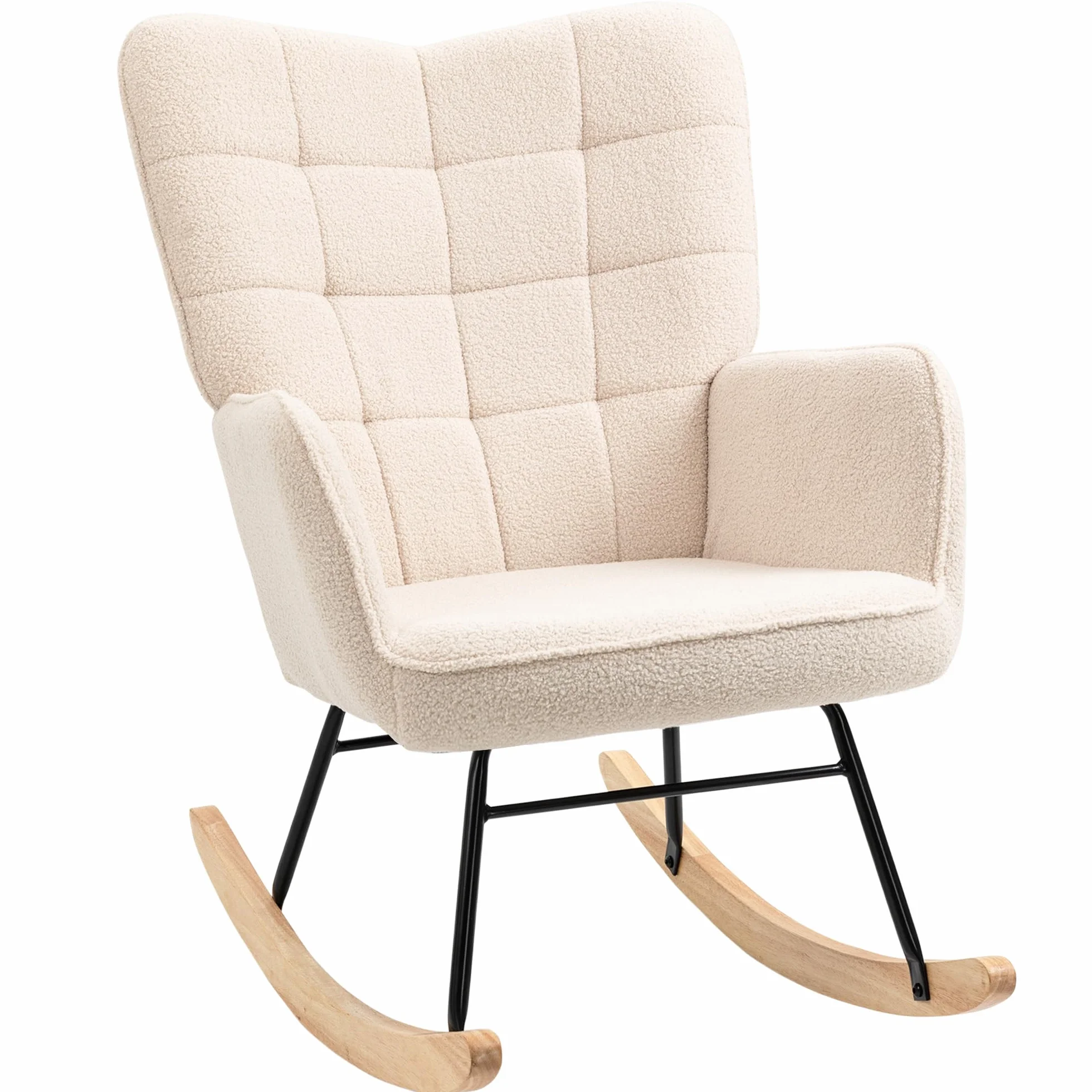 HOMCOM Mecedora de Borreguito Silla Mecedora con Patas de Madera de Haya y Marco de Acero Carga 120 kg para Dormitorio Salón Beige