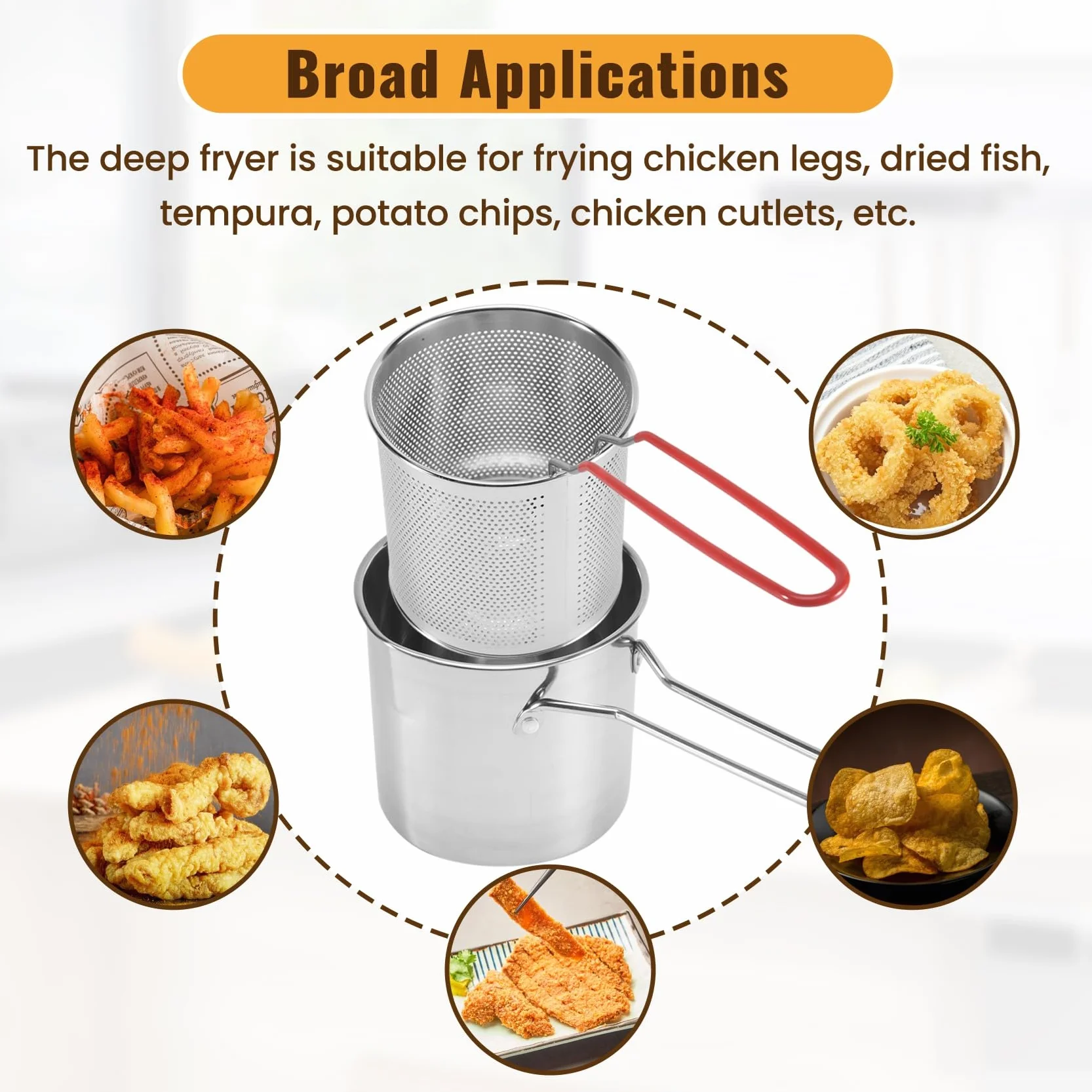 Freidora de Acero Inoxidable Tempura con Colador para Papas Fritas y Pollo