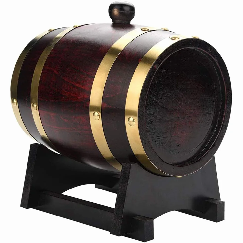 Generic Barril de Vino de Roble Vintage de 1,5 L, Grifo de Madera Hecho a Mano, Almacenamiento Probado a Presión para Whisky, Brandy, Tequila para Decoración de Fiesta en Casa, Bar