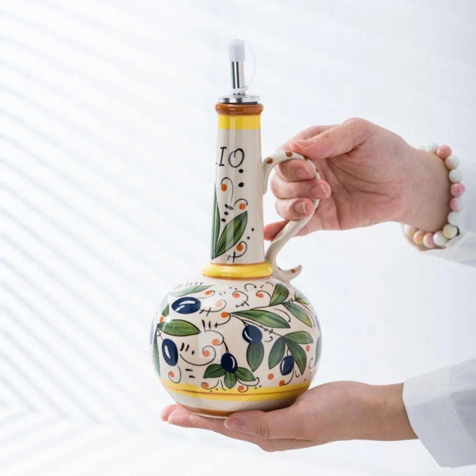 Dispensador de de Oliva de Cerámica 680 ml de Cerámica Portátil con | Botellas De Y Vinagre Para Cocina Hogar Mesa Almacenaje Ensaladas Vinagre