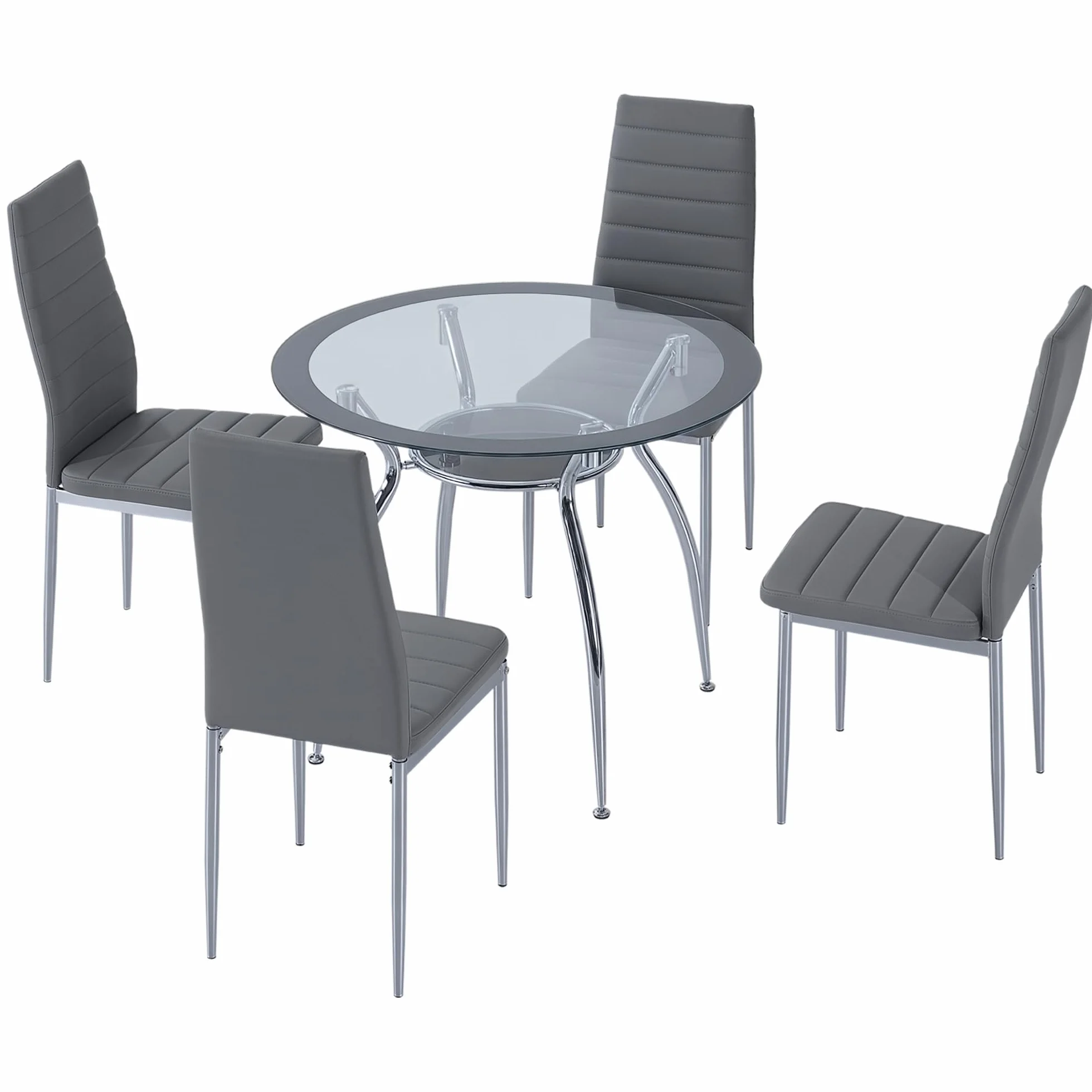 HOMCOM Conjunto de Mesa y Sillas de Comedor Juego de Mesa de Cocina con 4 Sillas con Tablero Vidrio Templado y Patas de Acero Carga 120 kg Gris