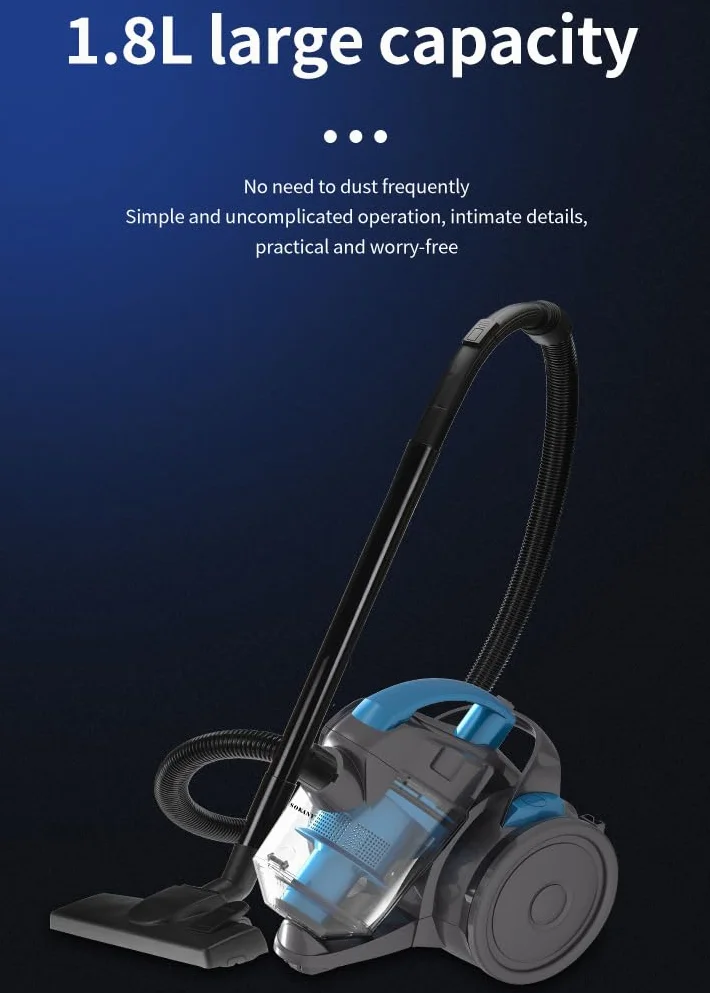 Aspirador cilíndrico Potente sin Bolsa de 2000 W, contenedor de Polvo fácil de vaciar, Compacto y portátil, Limpieza multisuperficie, Capacidad de 1,5 litros, para Uso doméstico, Piso, lechada