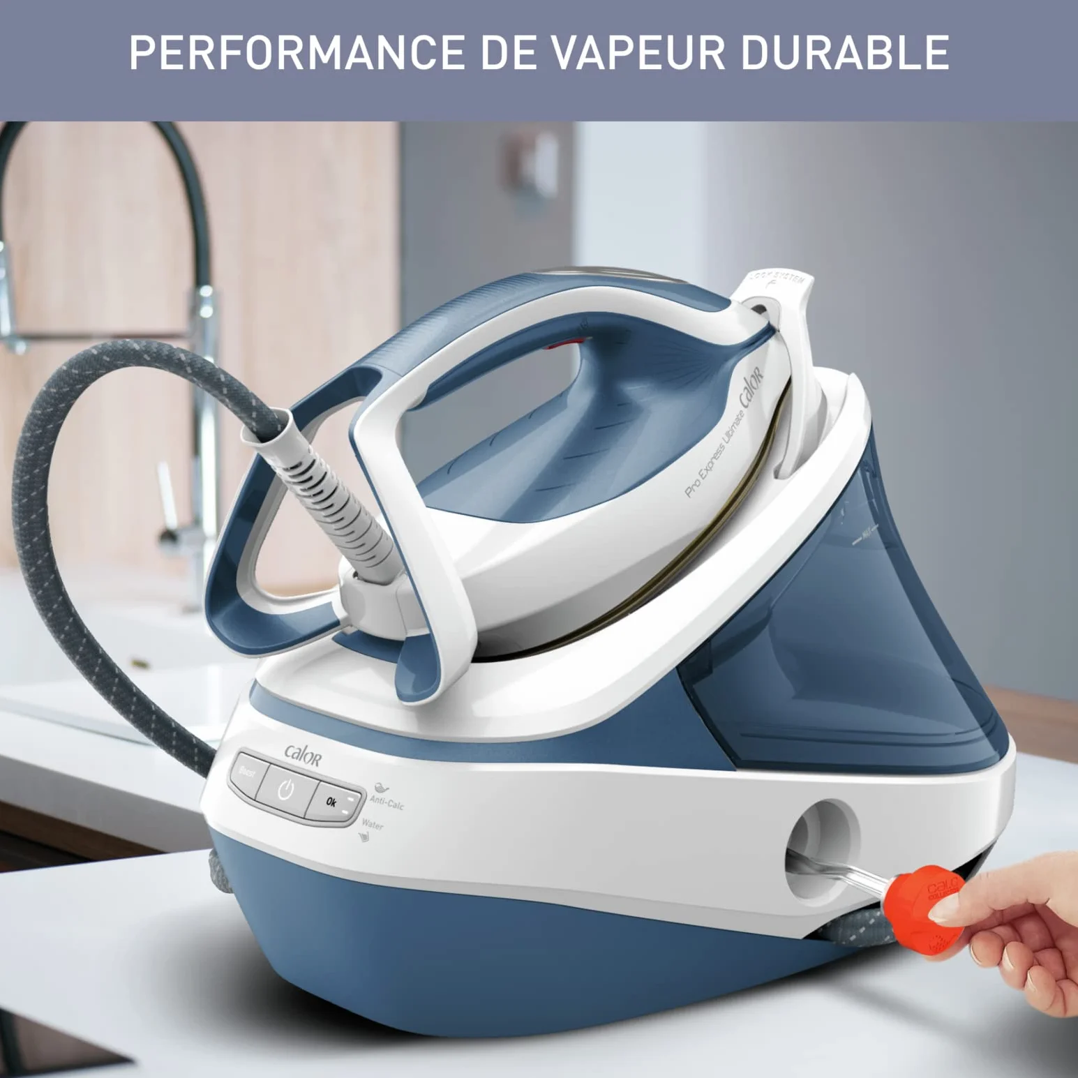 Calor Pro Express Ultimate Centrale Vapor, Presión 7,6 bars, Vapor 155 g/min, Pressing 580 g/min, Tecnología sin ajustes, Desprensado vertical, Fabricado en Francia GV9710C0