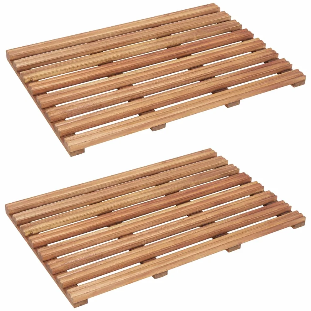 Alfombra de baño (2 piezas, madera de acacia maciza, 56 x 37 cm, antideslizante, para baño, bañera y ducha