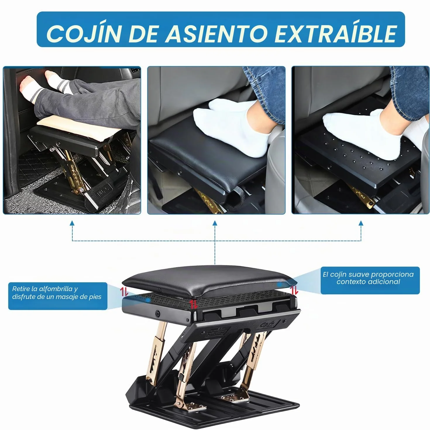 Reposa Pies Trabajo Oficina, 4 Niveles de Altura Ajustable, Reposapiés Ergonómico Plegable, con Almohadilla de Reposapiés Suave Extraíble Diseño Ergonómico para Espalda Rodilla