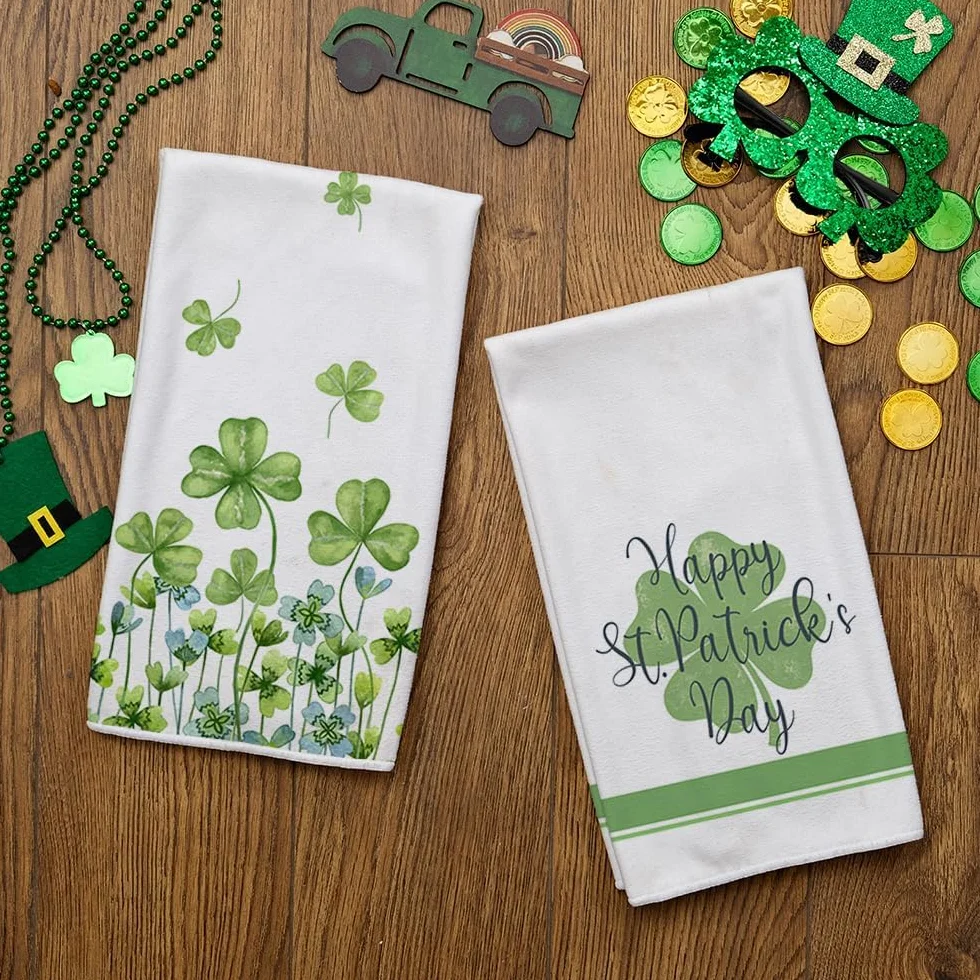 ARKENY Juego de 2 toallas de cocina con rayas verdes para el día de San Patricio, decoración del hogar, paño de secado de barra ultra absorbente, 18 x 26 pulgadas