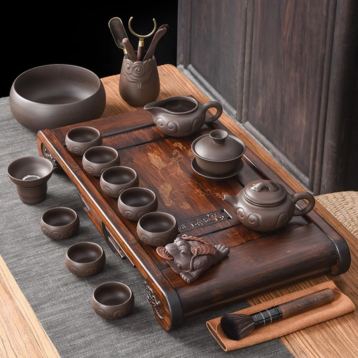 Juego De Té De Cerámica Con Bandeja Y Pequeños Utensilios, Taza De Té Para Los Aficionados Al Té, Uso Doméstico, Oficina, Fiestas, Viajes, Excursiones Y Restaurantes ( Color : /Brown , Size : A )