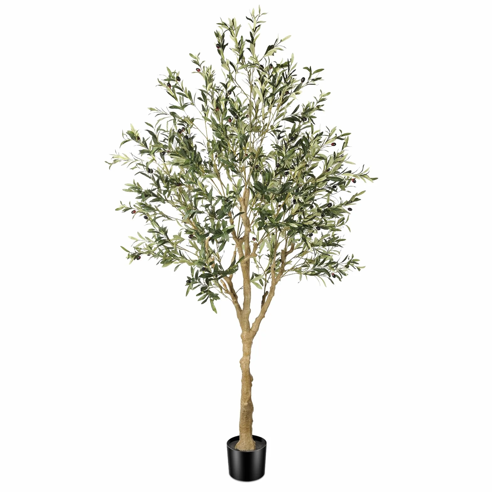 FEELEAD Olivo sintético de 7 pies – Olivo artificial realista de 7 pies para interiores (84 pulgadas) – Árbol de seda de olivo artificial en maceta para interior con tronco de madera natural para