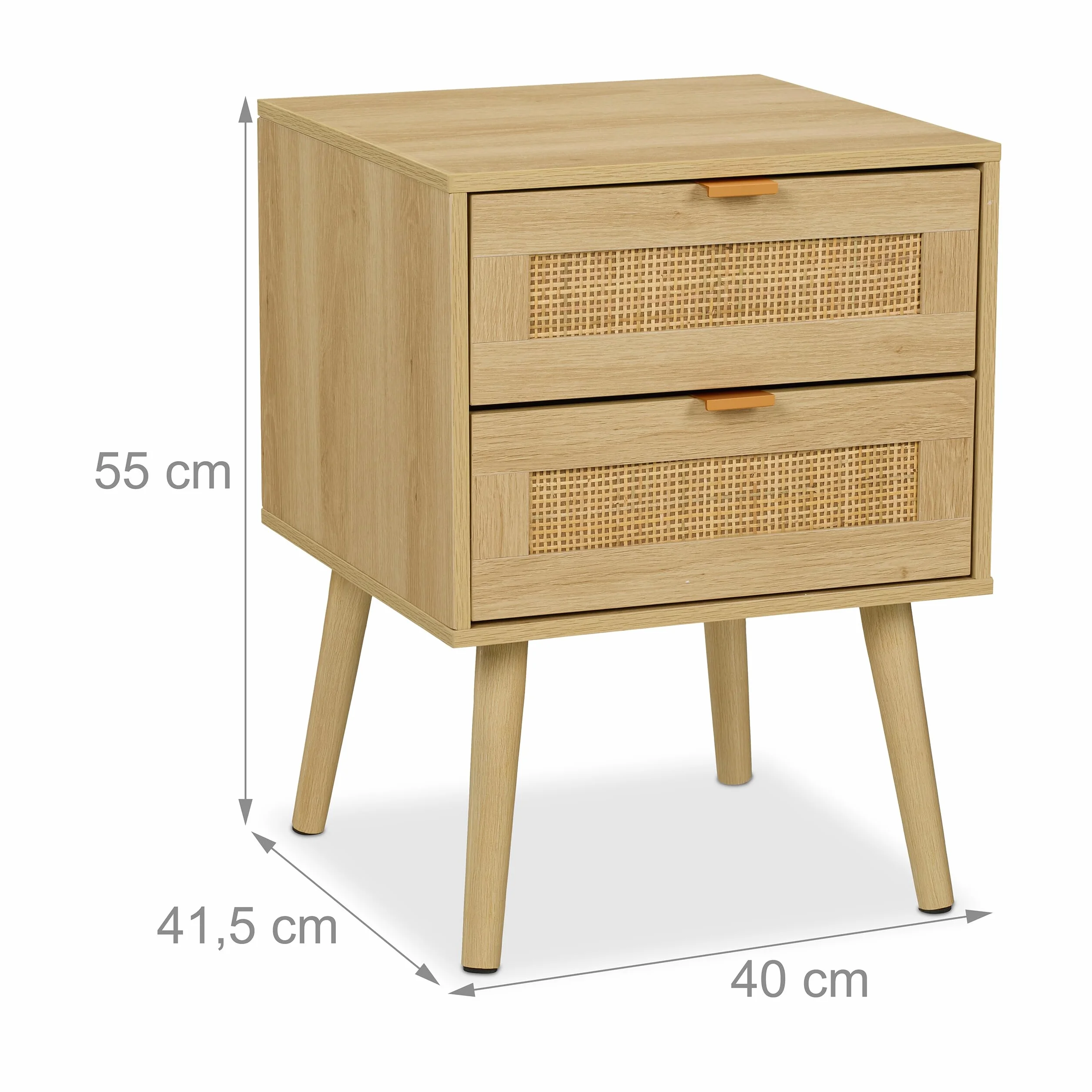 Relaxdays Mesita de Noche, Cajones, Set de 2, Estilo Ratán, Mesilla Dormitorio Efecto Madera, 55 x 40 x 41,5 cm, Natural | Mesita de noche, 2 cajones, 55 x 40 x 41,5 cm, dormitorio