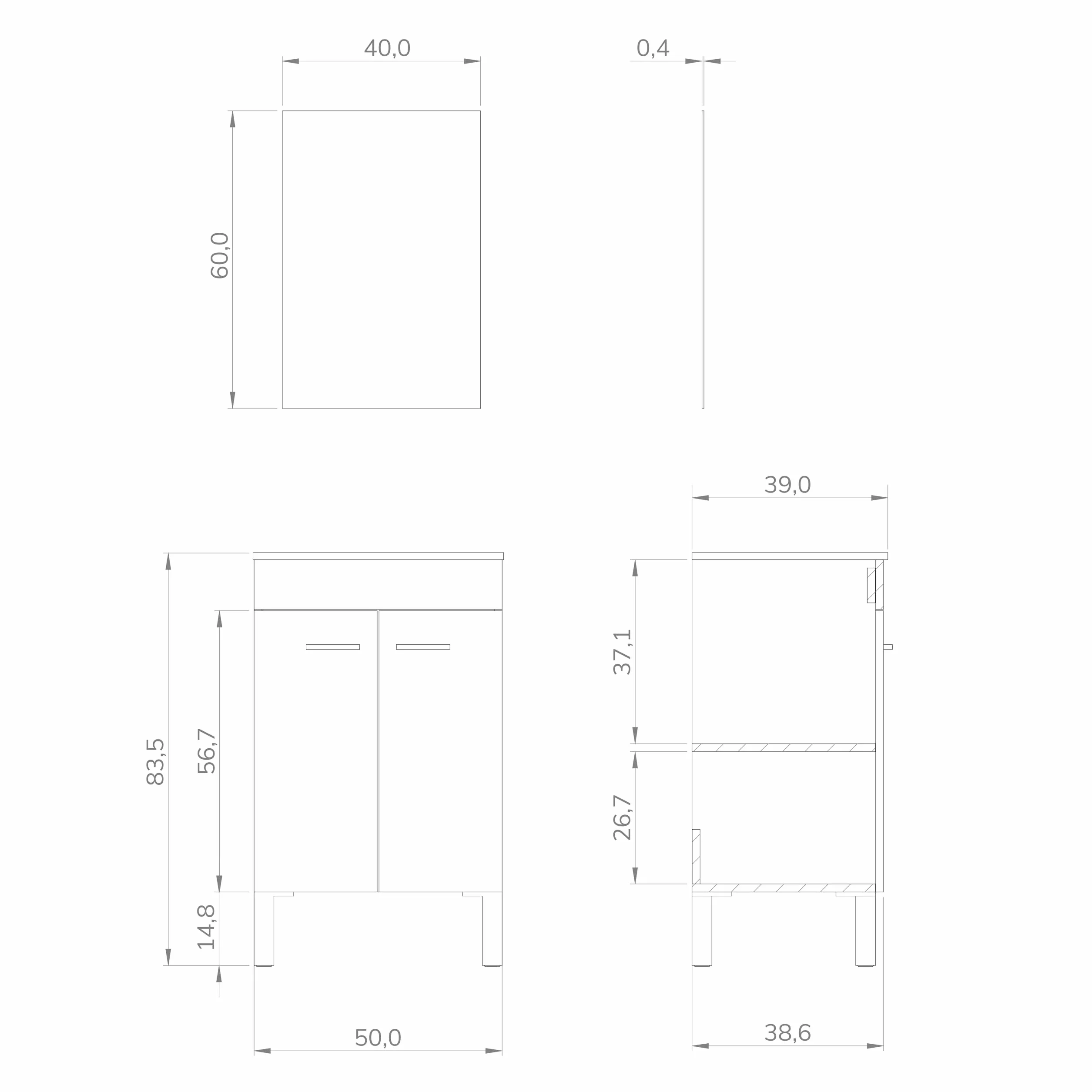 Baikal Mueble de Baño 2 Puertas 50cm Blanco con Lavabo Cerámico y Espejo