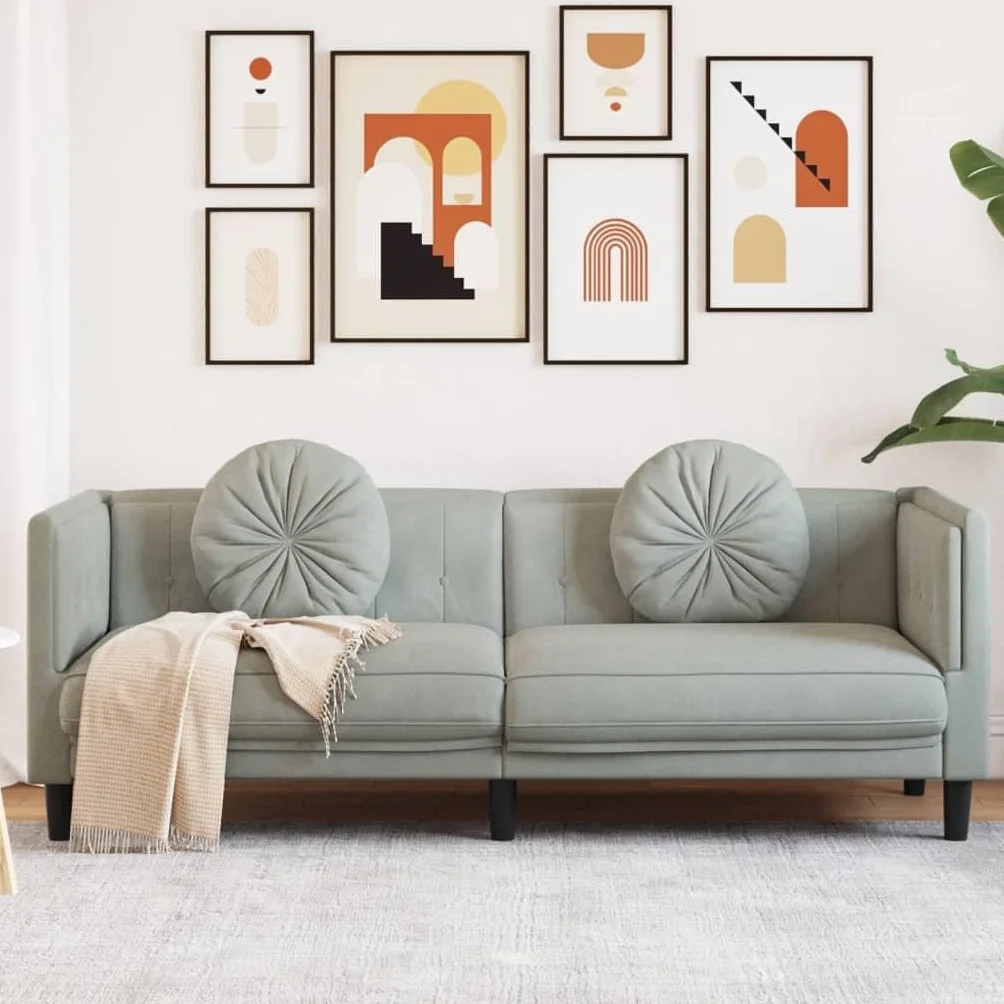 Sofá de 3 plazas de terciopelo moderno para salón – Cómodo sofá de lectura con cojines – gris claro