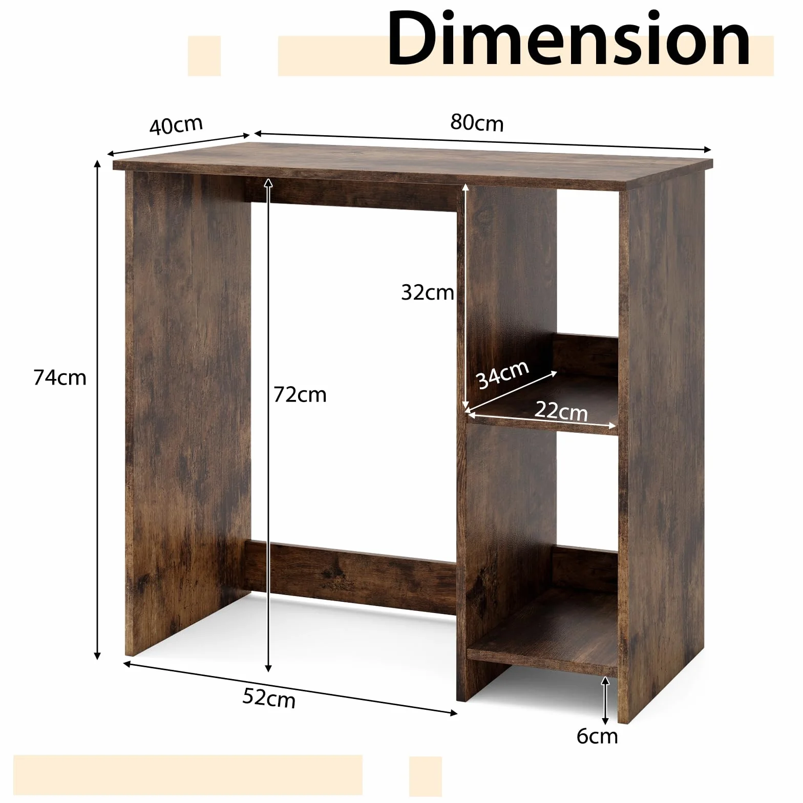 GIANTEX Escritorio de Ordenador con 2 Estantes Laterales, Mesa de Trabajo con Diseño Compacto, 80 x 40 x 74 cm, Escritorio de Madera para Oficina, Dormitorio, Estudio (Marrón)
