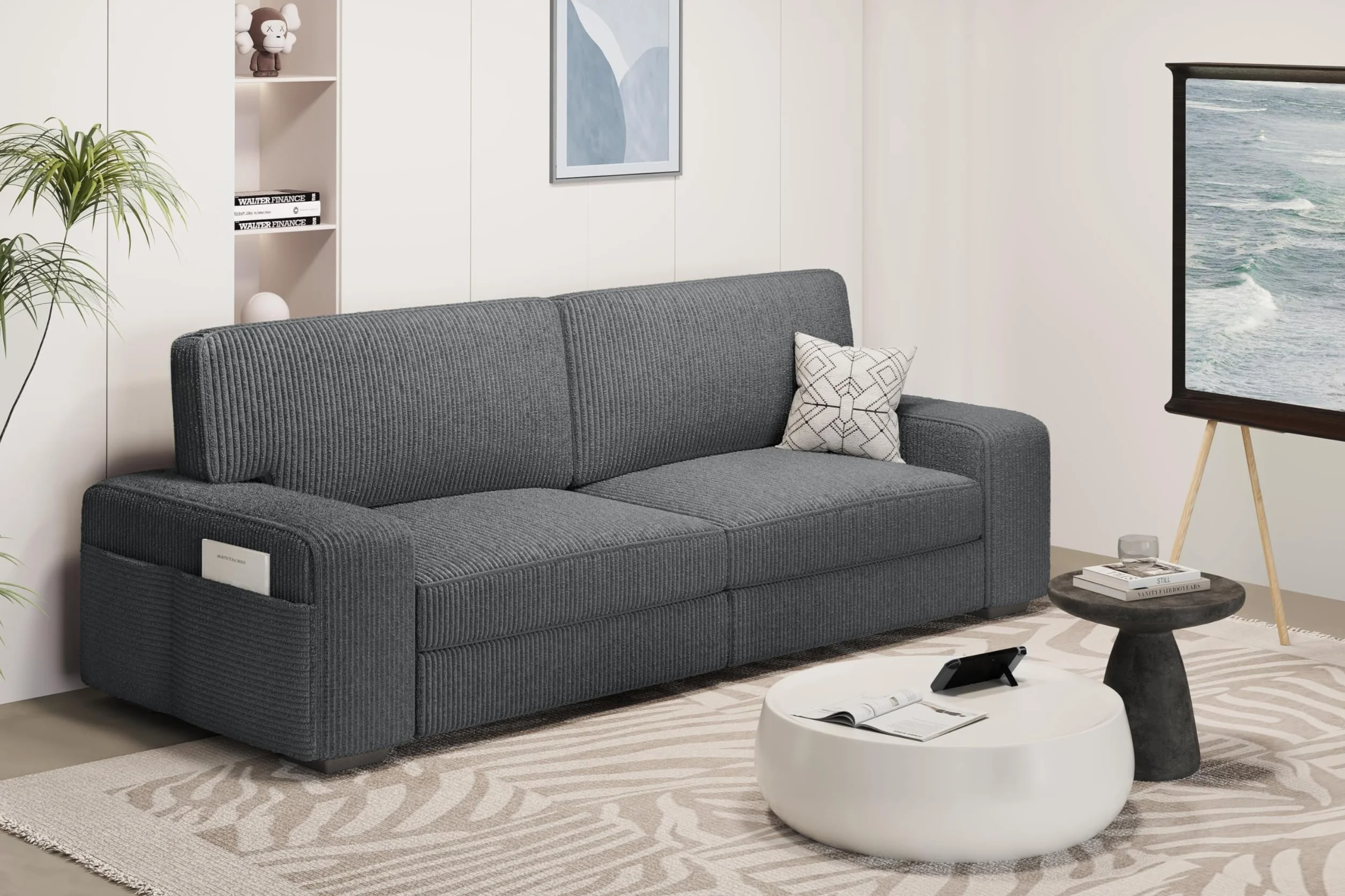 Yaheetech Sofá de 2 Plazas Tapizado de Pana de 212 X 81 cm Sofá con Cojines Extraíbles Sofá Moderno con Reposabrazos Anchos Carga MAX 272 KG para Salón/Dormitorio/Sala de Estar Gris Oscuro