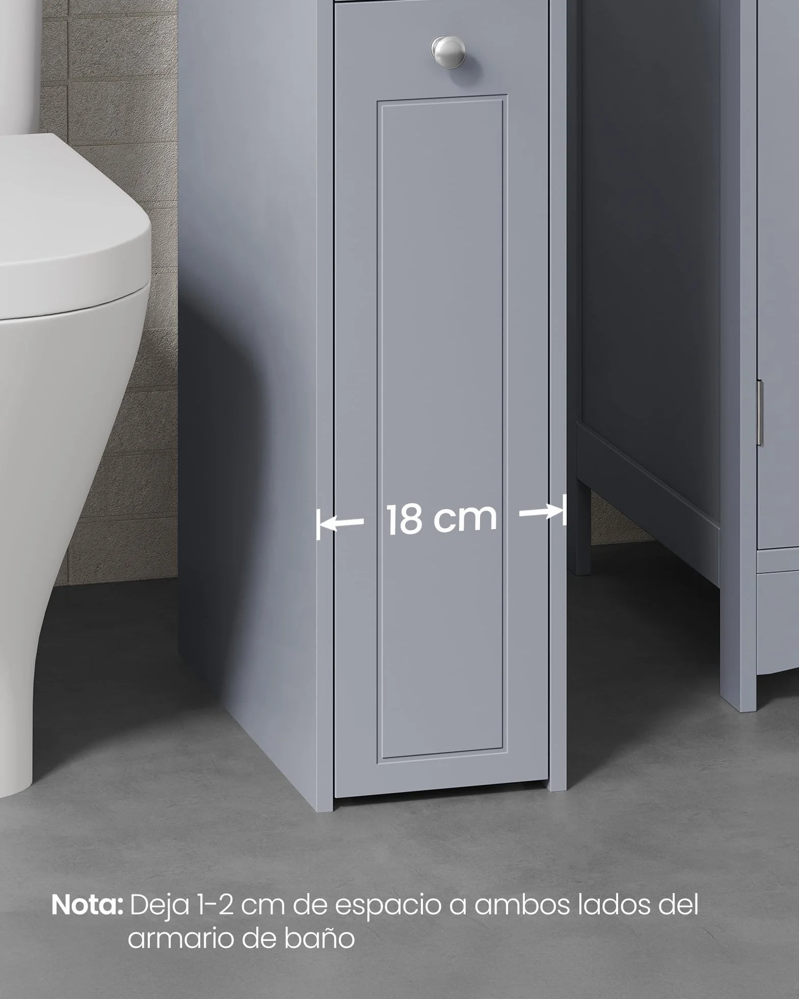 VASAGLE Armario de Baño, Armario Estrecho de Pie, Portarrollos de Papel Higiénico, con Cajones, para Espacios Pequeños, Gris Paloma BBC847G02