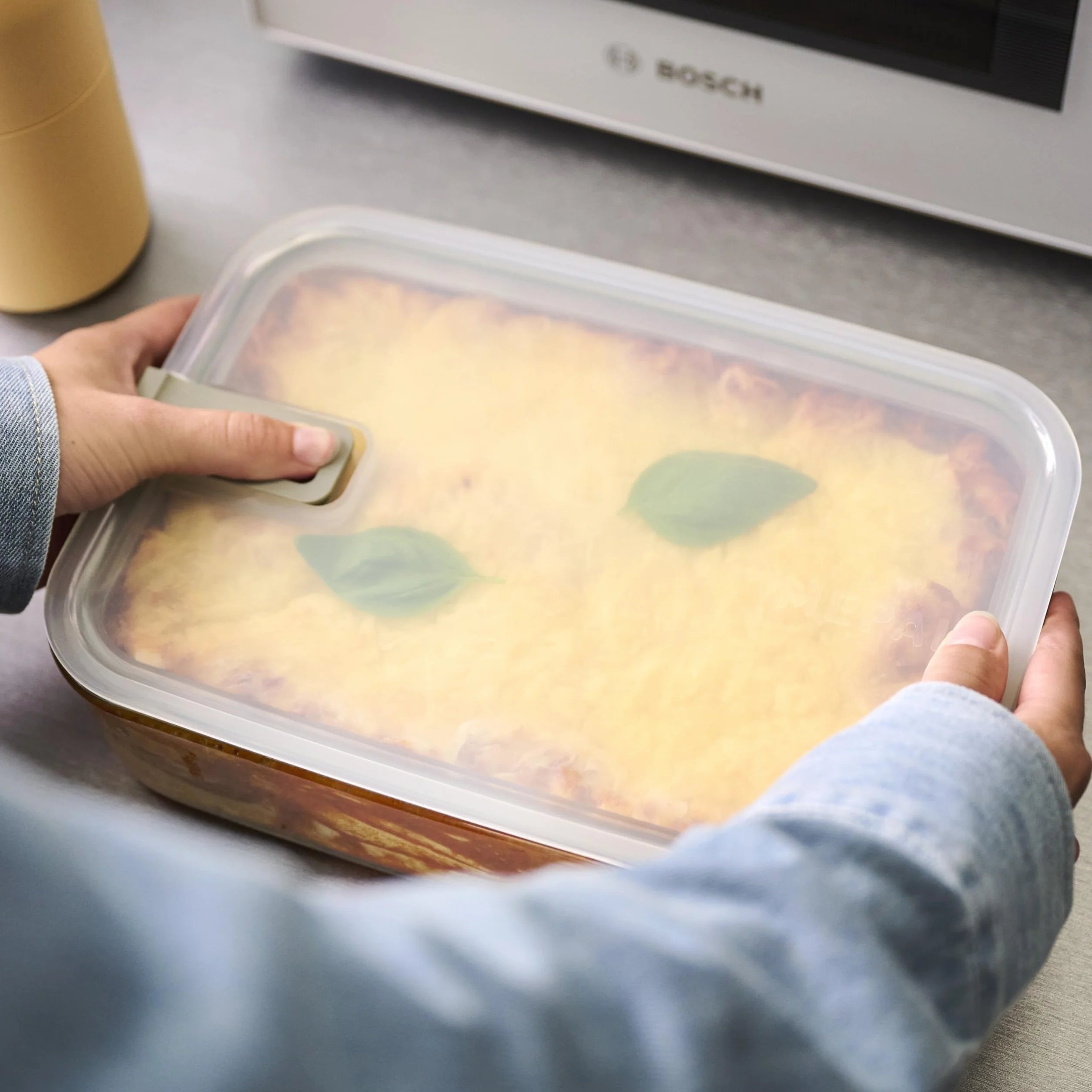 Mepal - Táper de cristal EasyClip 3 piezas - Caja de almacenamiento con tapa y cierre deslizante - Apto para microondas, vaporera, horno, frigorífico y congelador - 2x 1000 + 2250 ml - Nordic sage