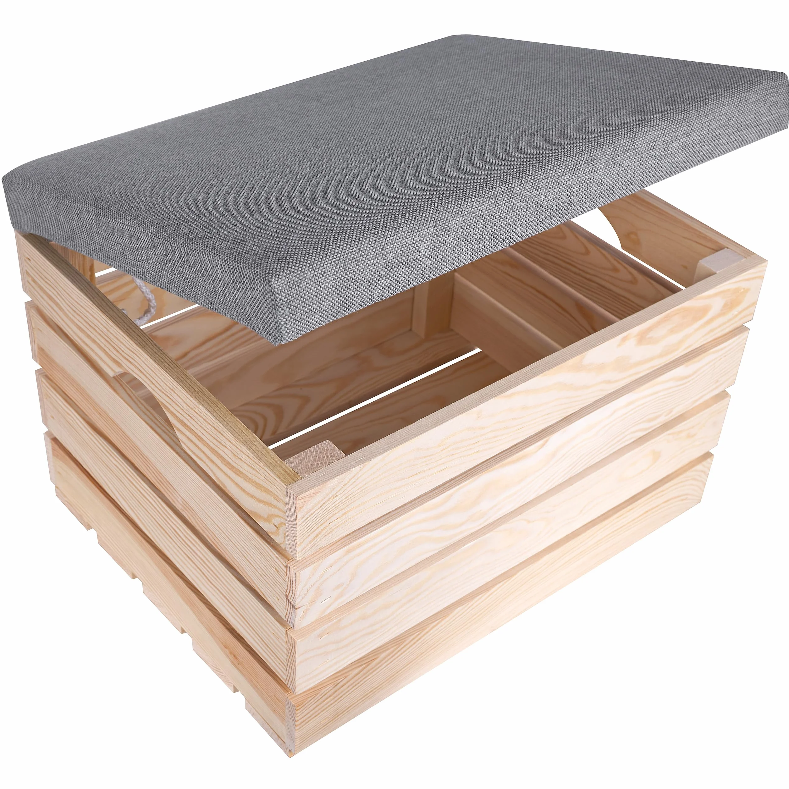 Creative DECO Caja de Madera Tapizada con Asiento | 50 x 40 x 35 cm | Banco Cofre Puff con Espacio de Almacenamiento para Pequeños Objetos, Mantas, Cojines, Libros, Juguetes