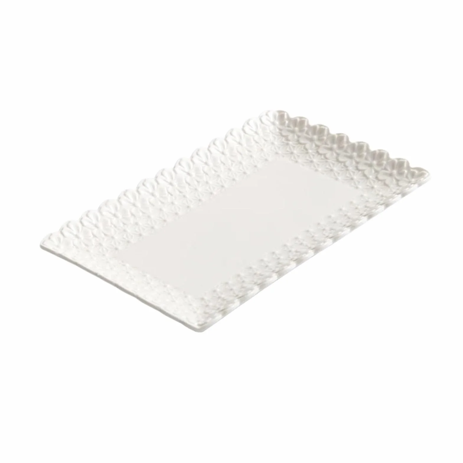 Plato rectangular for servir con flores en relieve, plato for aperitivos y postres de sushi y pescado for restaurante y vajilla especial(A 11.7inch)