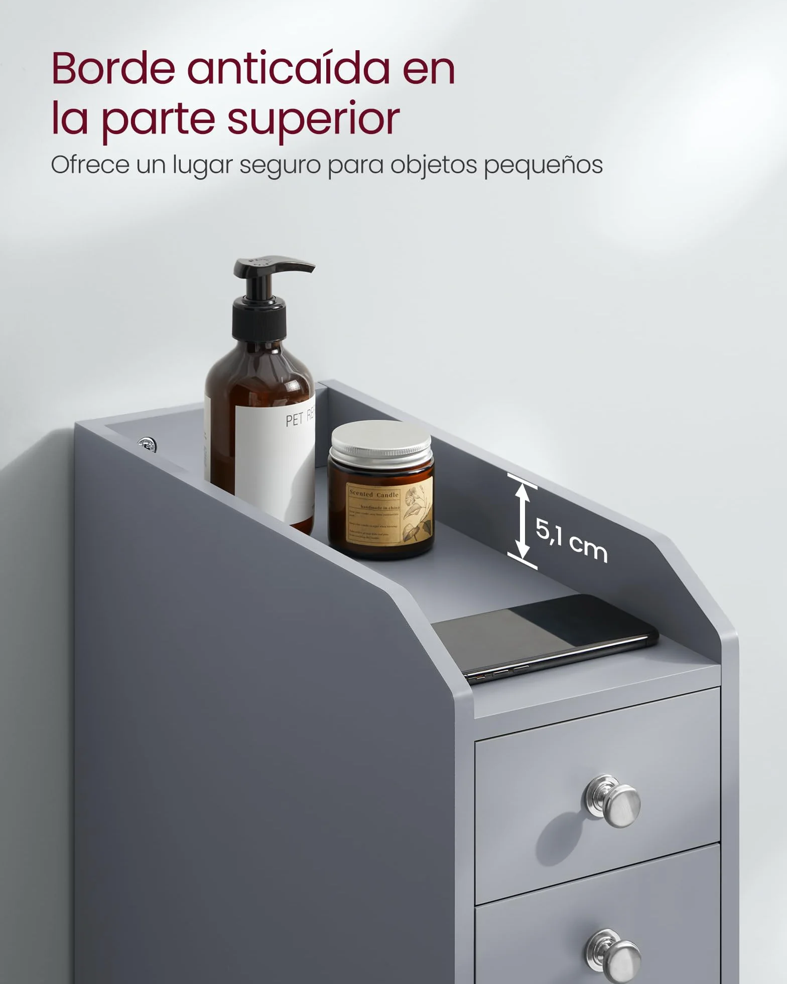 VASAGLE Armario de Baño, Armario Estrecho de Pie, Portarrollos de Papel Higiénico, con Cajones, para Espacios Pequeños, Gris Paloma BBC847G02