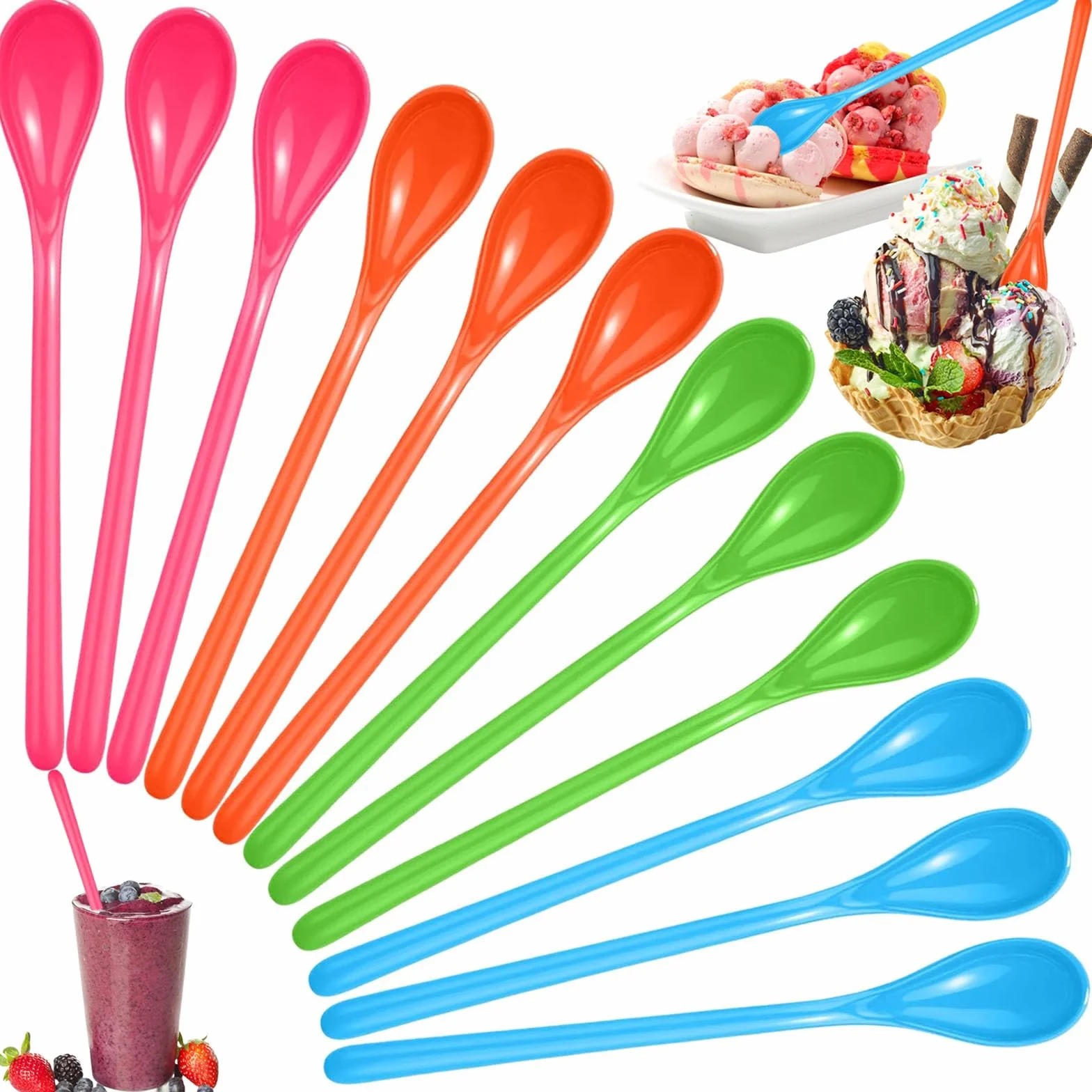 12 cucharas de huevo, cucharas de plástico para huevos, cucharas largas de plástico, cucharas largas de helado, cucharas largas de yogur, para cocina, café, bebidas, huevos, helado, yogur, 12 unidades
