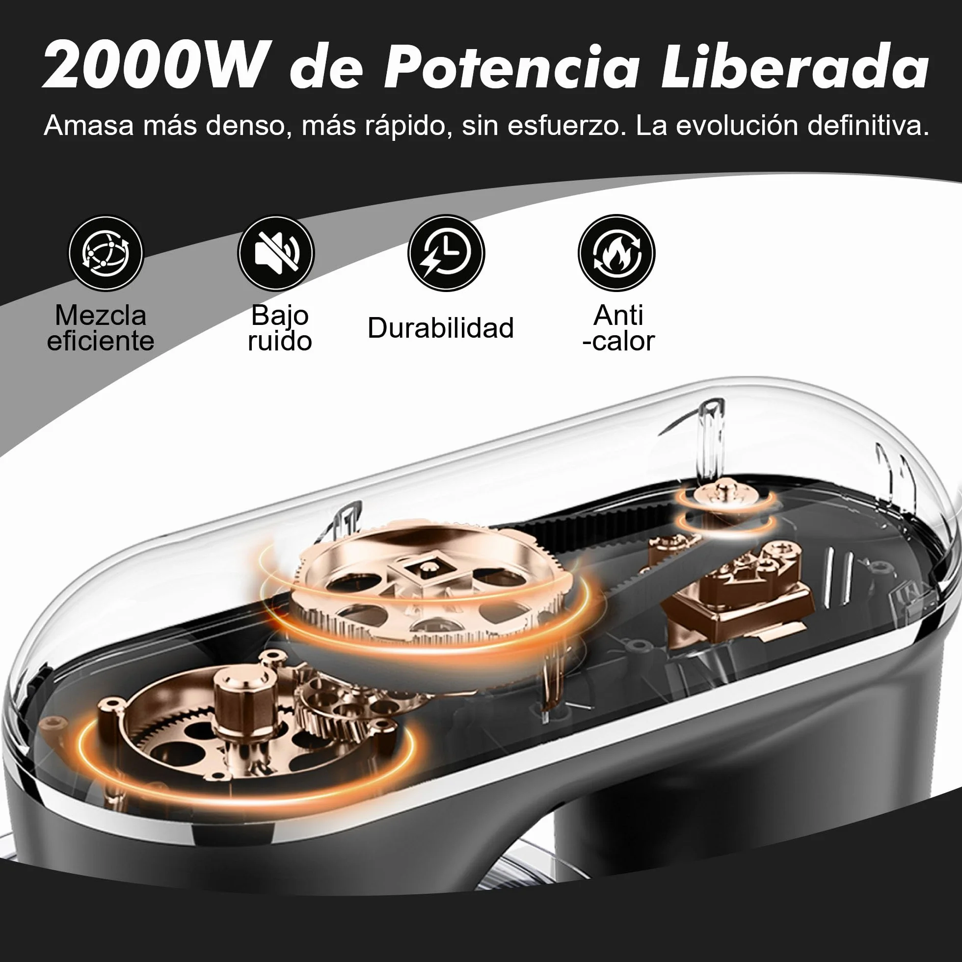 Fab Batidora Amasadora Profesional 8L 2000W, Amasadora de Pan y Repostería, Robot de Cocina Alta Capacidad con 10 Velocidades, Incluye 3 Accesorios, para Uso Intensivo en Hogares,Kitchen in the box