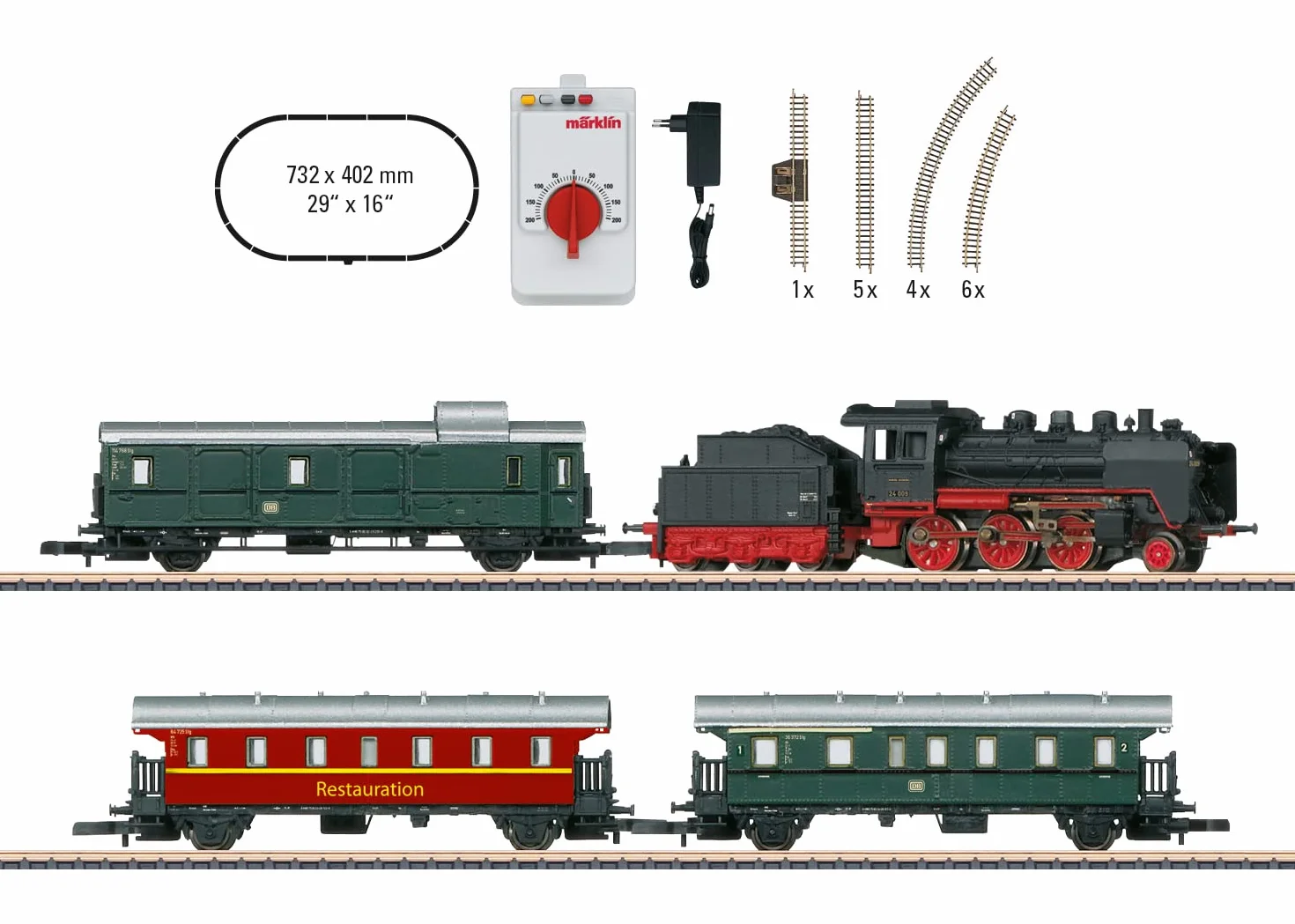 Märklin Modelleisenbahn 81874 - Tren de pasajeros para Museo con Locomotora de Vapor BR 24 – Locomotora Pista Z, 24 cm de Metal con Soporte de plástico, a Partir de 15 años