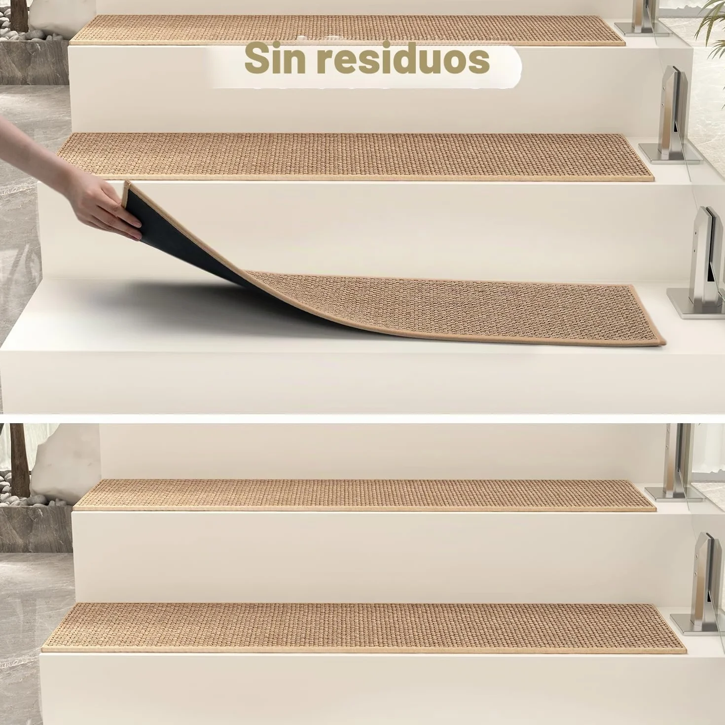 SIXHOME Alfombra Antideslizante de 20 x 76 cm (15 Unidades) Alfombras de Escalera con Goma Antideslizante Mascotas y Ancianos