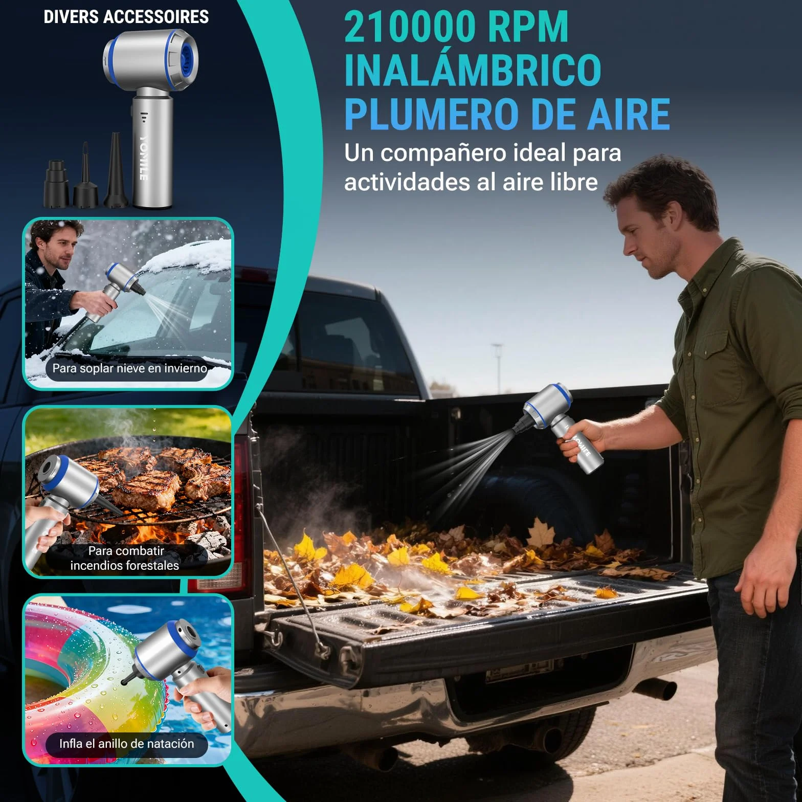 Yomile Aspirador de Mano 25000Pa 120W Recargable sin Escobillas 210.000 RPM sin Cable para Coche