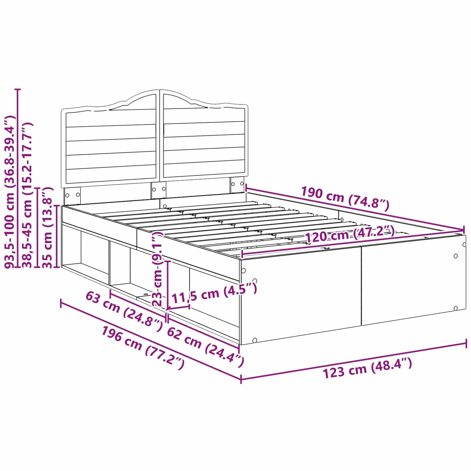 vidaXL Estructura de Cama con cabecera Roble Artisan 120 x 190 cm