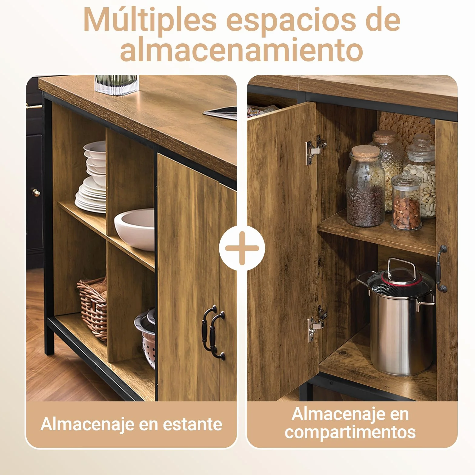 SoBuy Isla de Cocina, Armario de Almacenaje Multifuncional, Mueble de Cocina, Sideboard para Sala de Estar, Aparador, Armario Auxiliar Vintage 170 x 60 x 89 cm KNL01-F