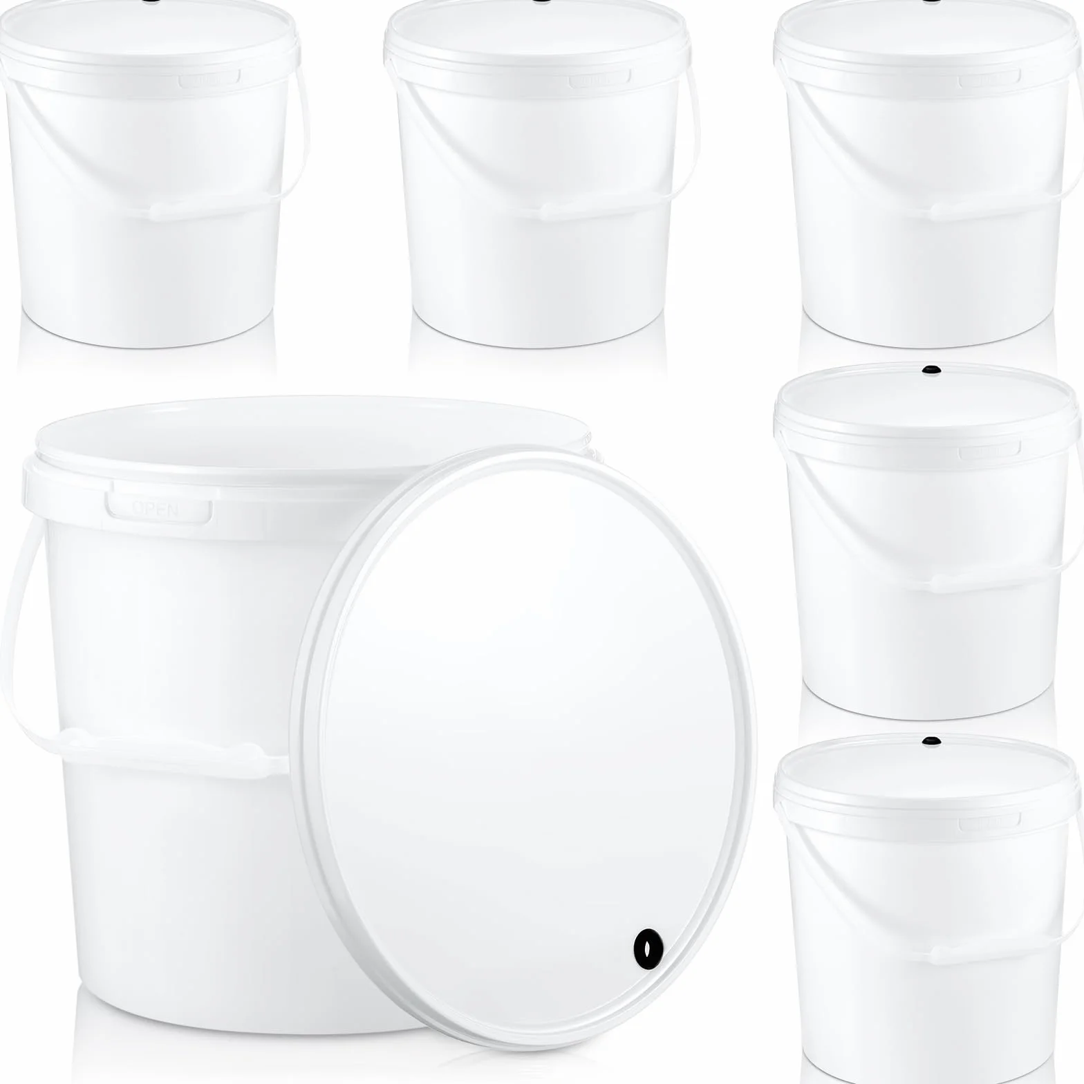 Hushee 6 cubos de fermentación redondos de 2 galones con tapa, sin BPA, fermentador de vino casero de grado alimenticio para cerveza, hidromiel, sidra, bebida fermentada, color blanco